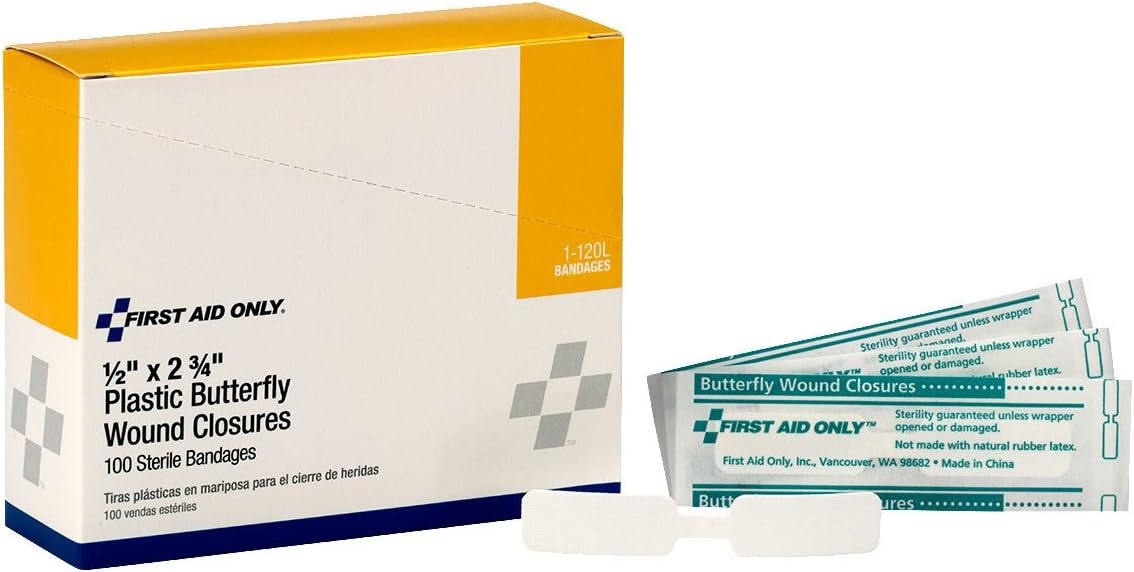 image:imageFirst Aid Only 1120L Butterfly Adhesive Wound Closure First Aid Kit Refill Supplies for Business Worksite and Home Large 2 34 x 12 Inch Box of 100