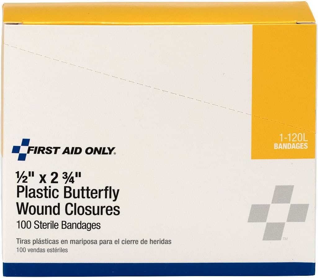 image:imageFirst Aid Only 1120L Butterfly Adhesive Wound Closure First Aid Kit Refill Supplies for Business Worksite and Home Large 2 34 x 12 Inch Box of 100