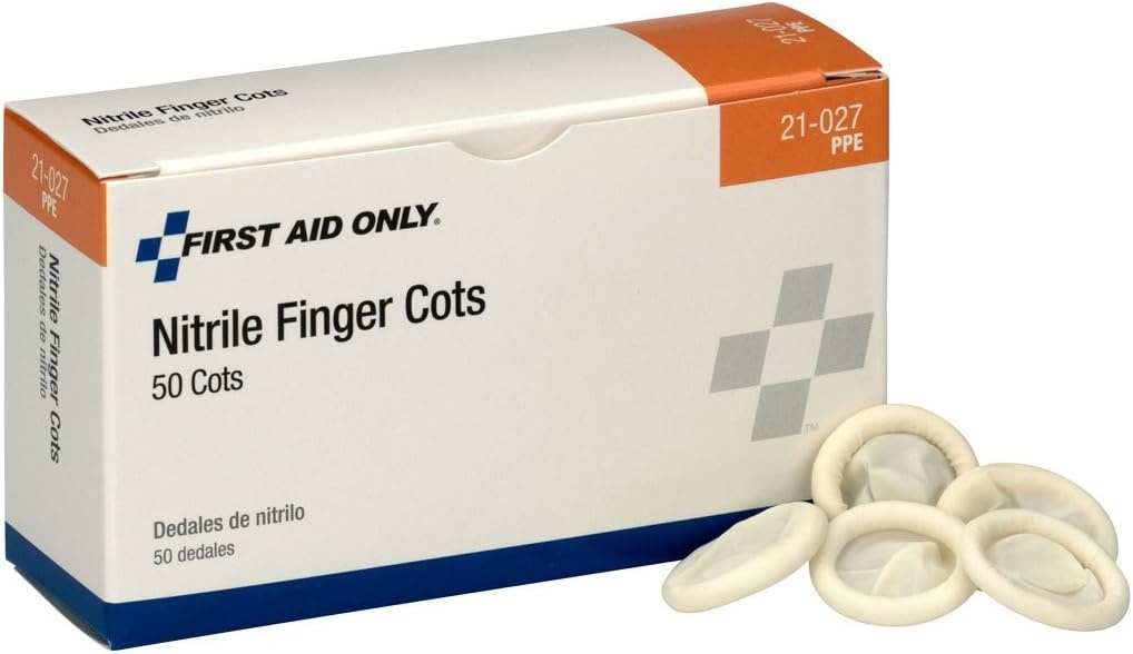 image:imageFirst Aid Only 21027 Nitrile Latex Free Finger Cots First Aid Kit Refill Supplies for Business Food Service and Home Box of 50