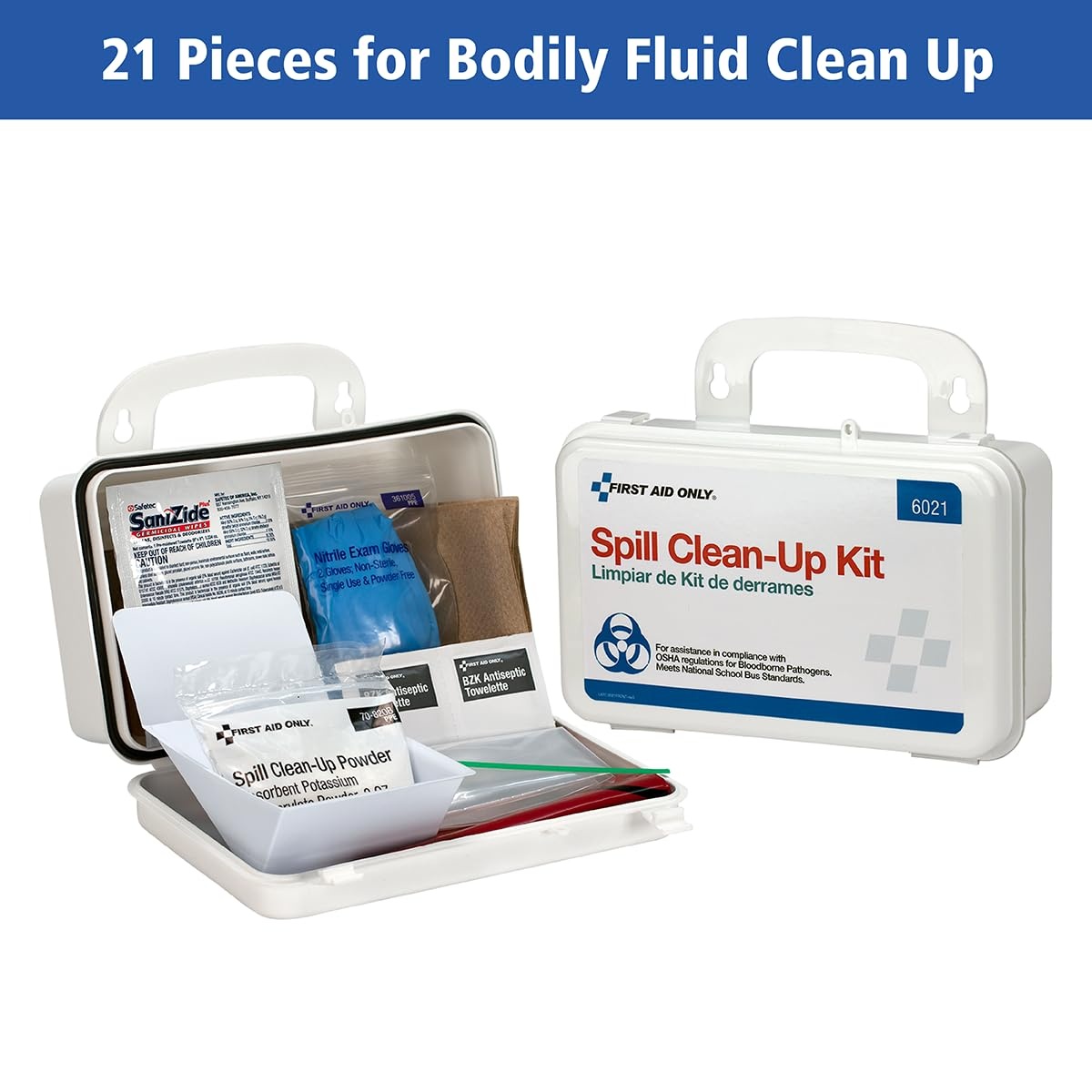 image:imageFirst Aid Only 6021 21Piece Body Fluid Clean Up Kit Commercial Cleaning Equipment for Spills in Weatherproof Plastic Case White