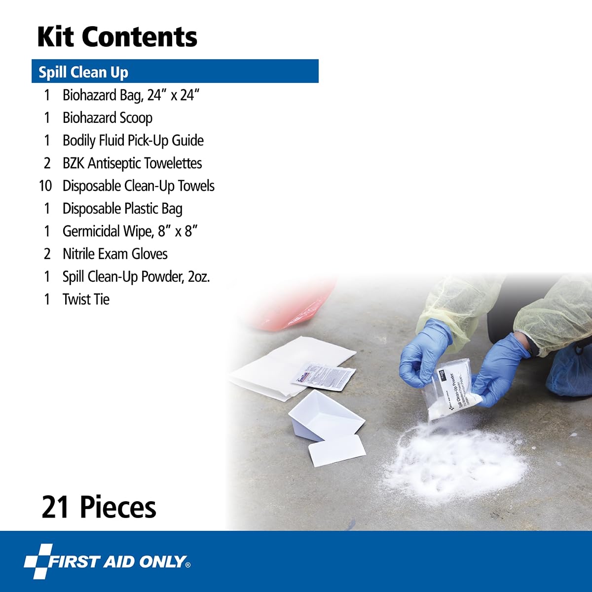 image:imageFirst Aid Only 6021 21Piece Body Fluid Clean Up Kit Commercial Cleaning Equipment for Spills in Weatherproof Plastic Case White