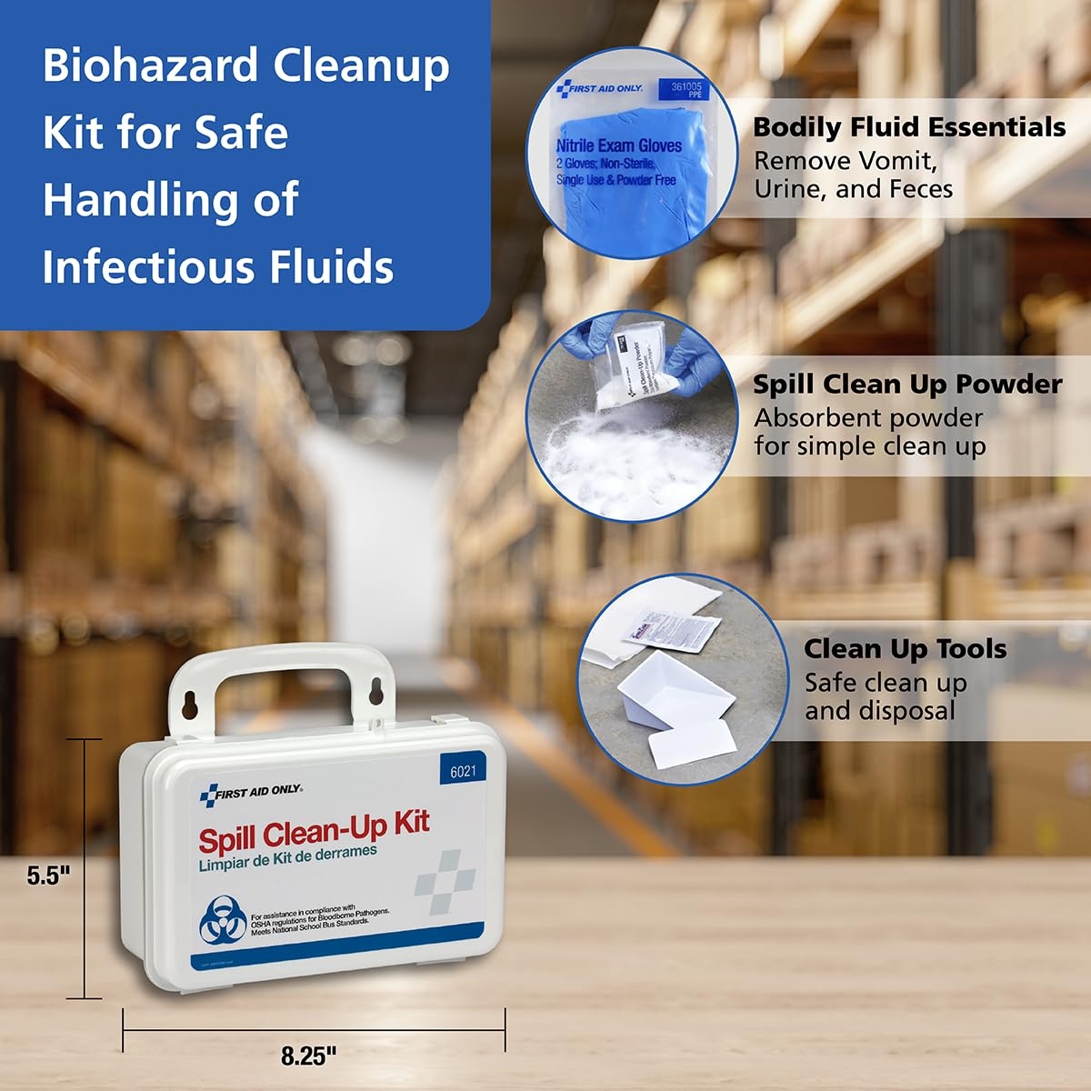 image:imageFirst Aid Only 6021 21Piece Body Fluid Clean Up Kit Commercial Cleaning Equipment for Spills in Weatherproof Plastic Case White