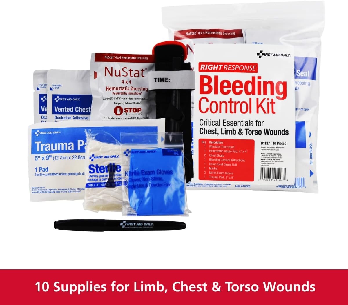 image:imageFirst Aid Only 91134 Critical Essentials Bleeding Control Kit for Limb amp Torso Wounds 8 PiecesChest Limb Torso Wounds