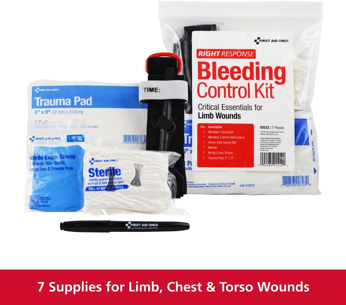 image:imageFirst Aid Only 91134 Critical Essentials Bleeding Control Kit for Limb amp Torso Wounds 8 PiecesLimb Wounds Pack of 6