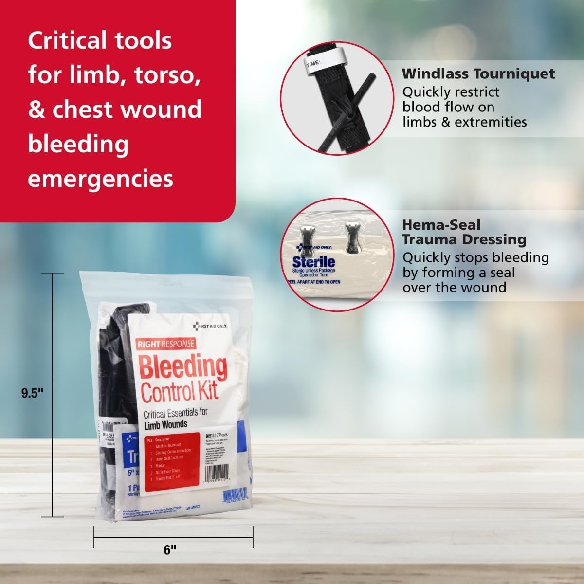image:imageFirst Aid Only 91134 Critical Essentials Bleeding Control Kit for Limb amp Torso Wounds 8 PiecesLimb Wounds Pack of 6