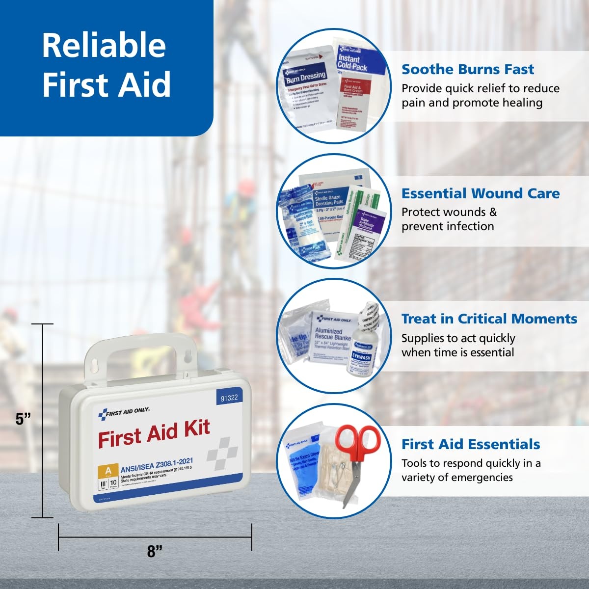 image:imageFirst Aid Only 91322 ANSI A 2021 and OSHA Compliant First Aid Kit 10Person Emergency First Aid Kit for Business Home Car and Worksites 76 PiecesPack of 1