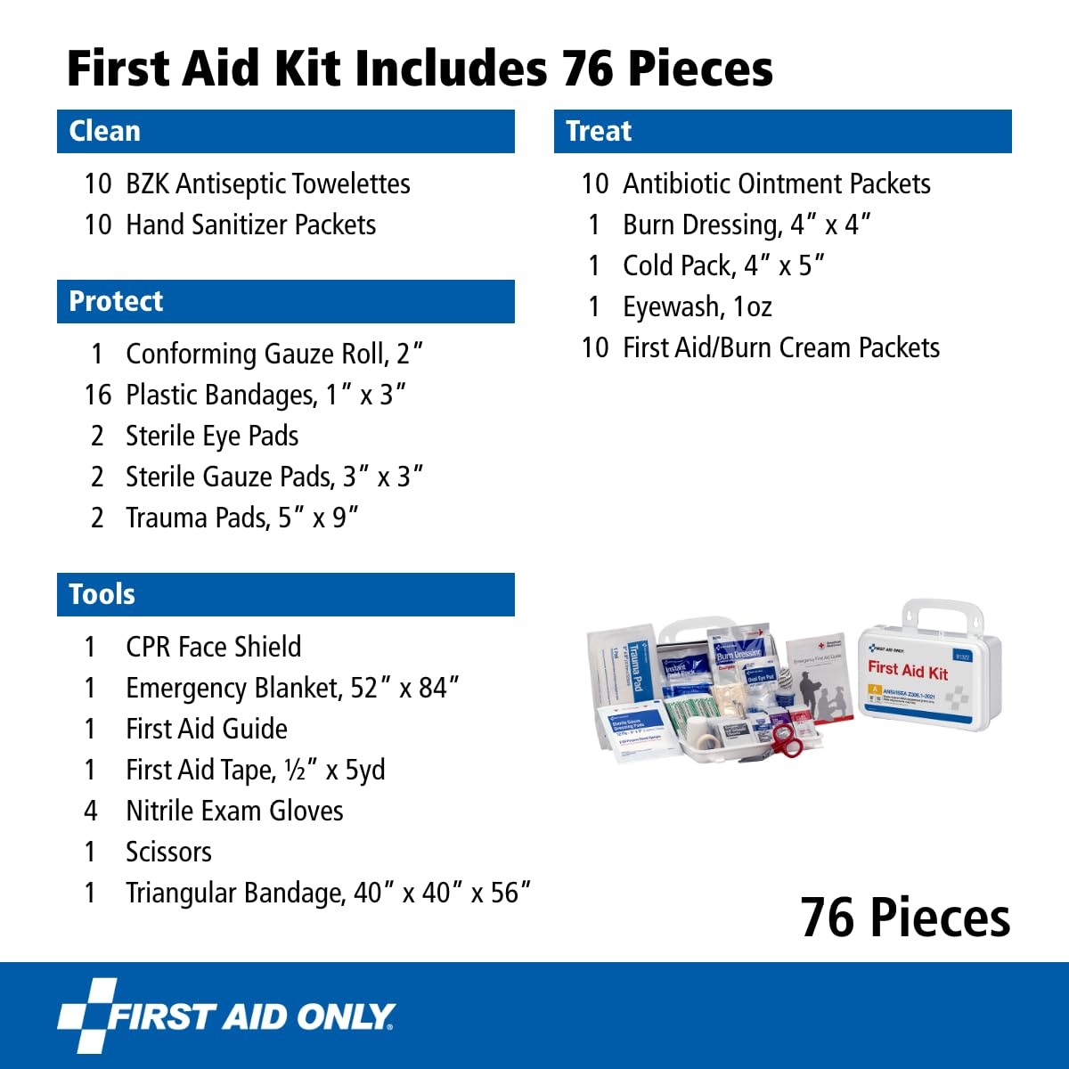 image:imageFirst Aid Only 91322 ANSI A 2021 and OSHA Compliant First Aid Kit 10Person Emergency First Aid Kit for Business Home Car and Worksites 76 PiecesPack of 1