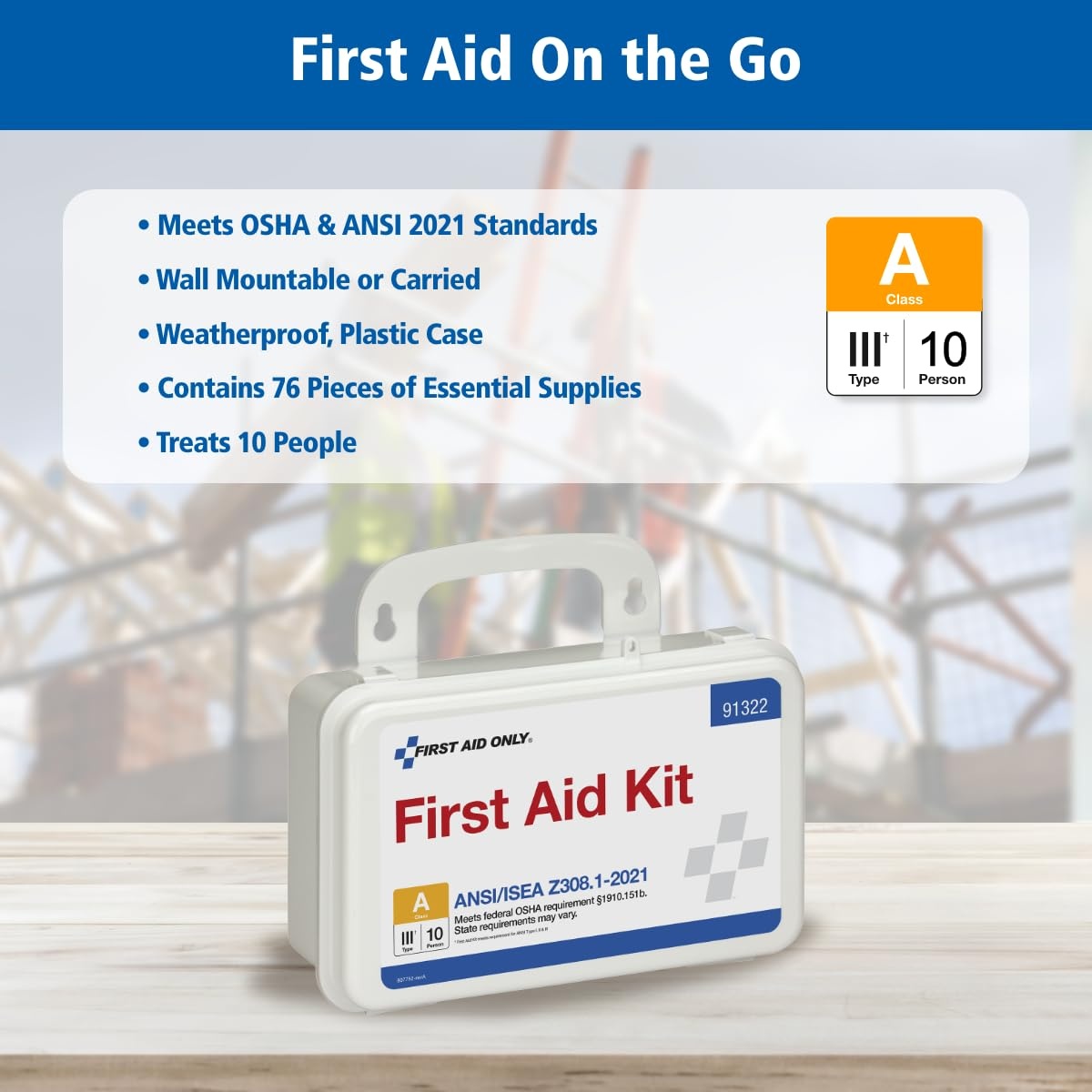 image:imageFirst Aid Only 91322 ANSI A 2021 and OSHA Compliant First Aid Kit 10Person Emergency First Aid Kit for Business Home Car and Worksites 76 PiecesPack of 1