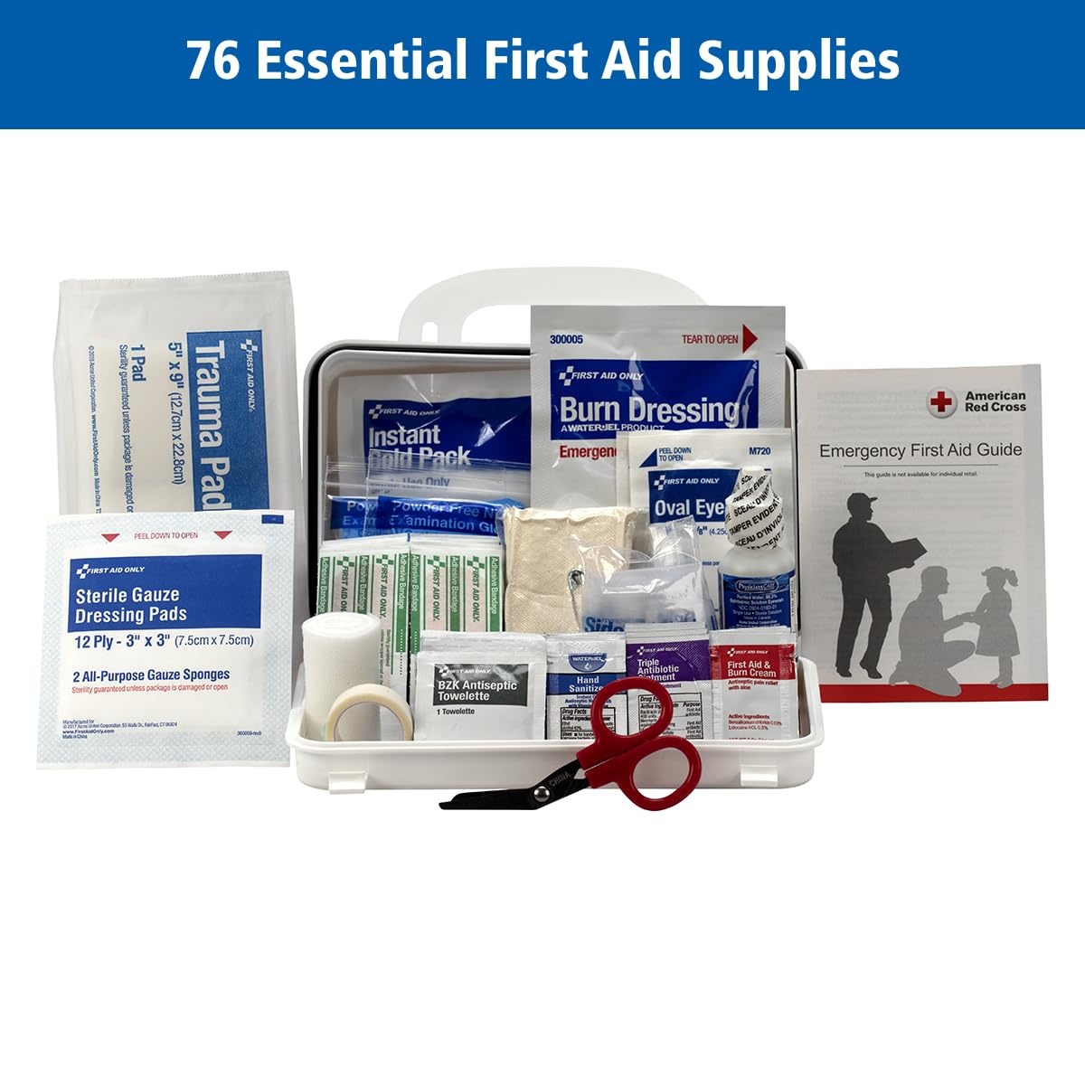 image:imageFirst Aid Only 91322 ANSI A 2021 and OSHA Compliant First Aid Kit 10Person Emergency First Aid Kit for Business Home Car and Worksites 76 PiecesPack of 1