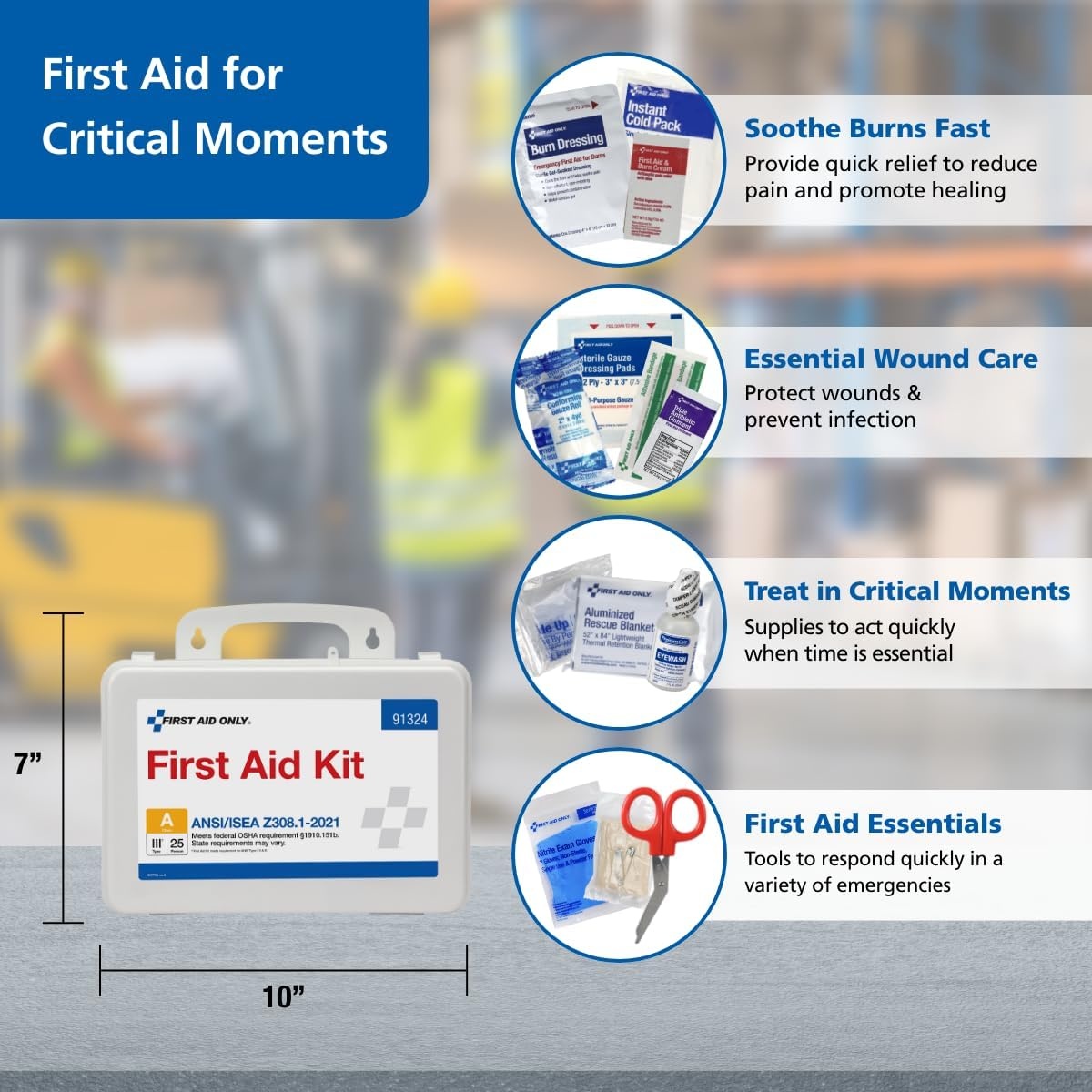 image:imageFirst Aid Only 91324 ANSI A 2021 and OSHA Compliant First Aid Kit 25Person Emergency First Aid Kit for Business Home Car and Worksites 94 Pieces