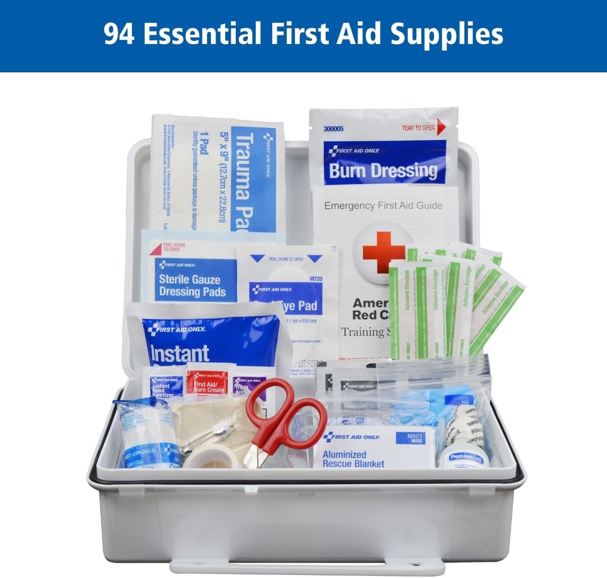 image:imageFirst Aid Only 91324 ANSI A 2021 and OSHA Compliant First Aid Kit 25Person Emergency First Aid Kit for Business Home Car and Worksites 94 Pieces