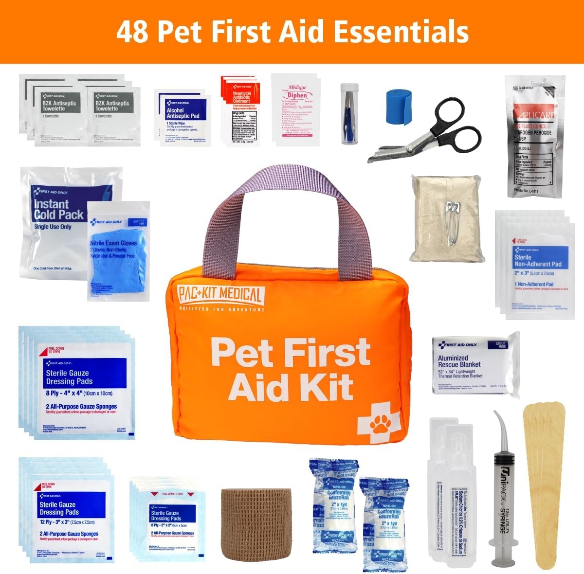image:imagePacKit Pet First Aid Kit for Dogs Cats and Other Animals in SoftSided Organized Zipper Case 48 PiecesLarge
