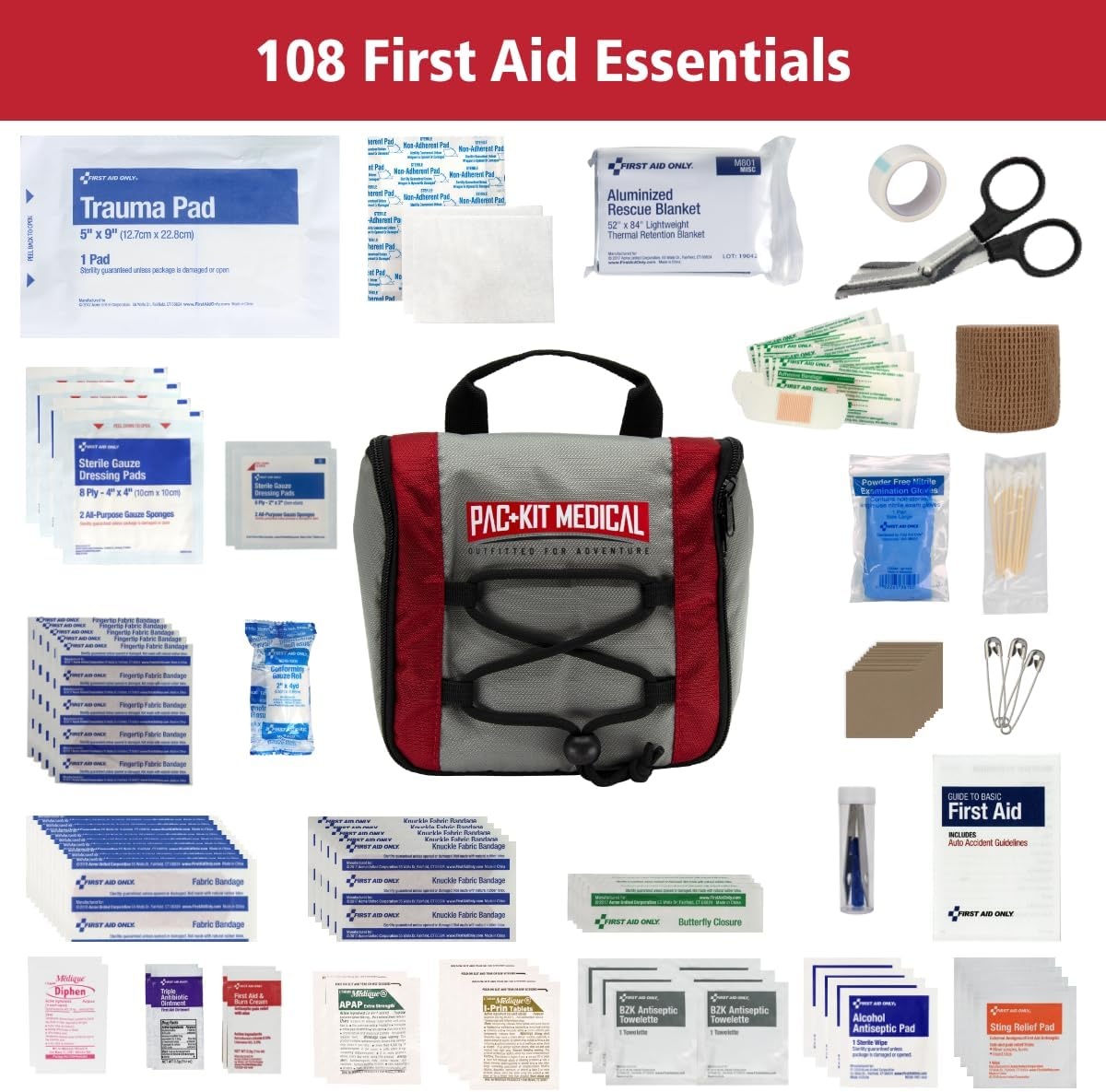 image:imagePacKit Trailblazer 3 Outdoor First Aid Kit for Hiking Camping and Outdoor Travel 108 PiecesLarge
