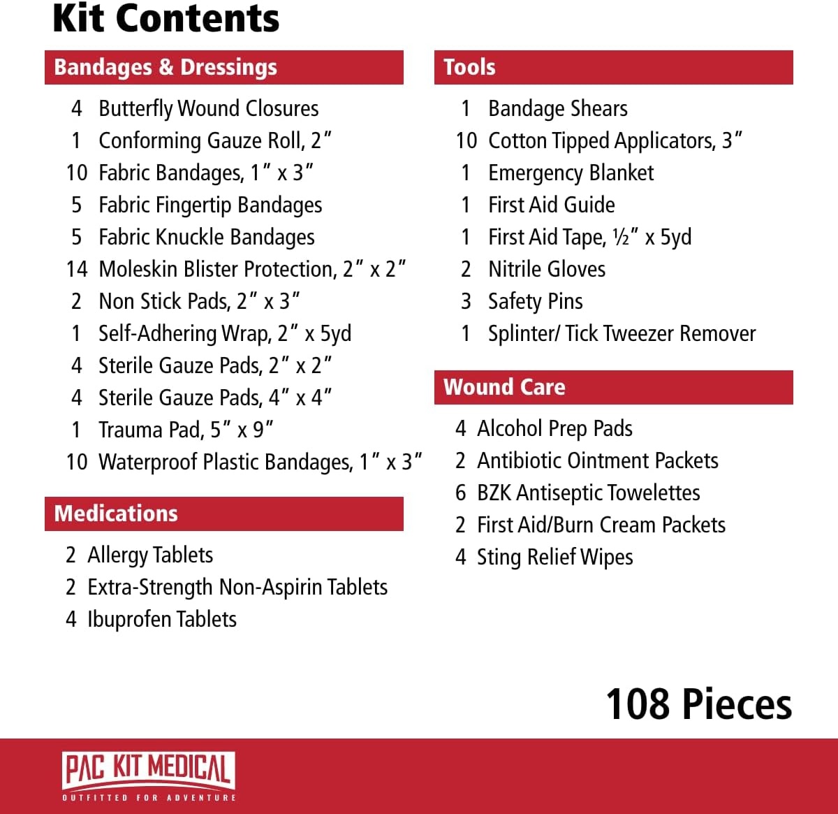 image:imagePacKit Trailblazer 3 Outdoor First Aid Kit for Hiking Camping and Outdoor Travel 108 PiecesLarge