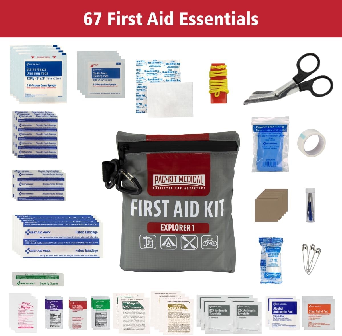 image:imagePacKit Watertight Explorer 1 First Aid Kit for Hiking Camping and Outdoor Activities 67 PiecesSmall