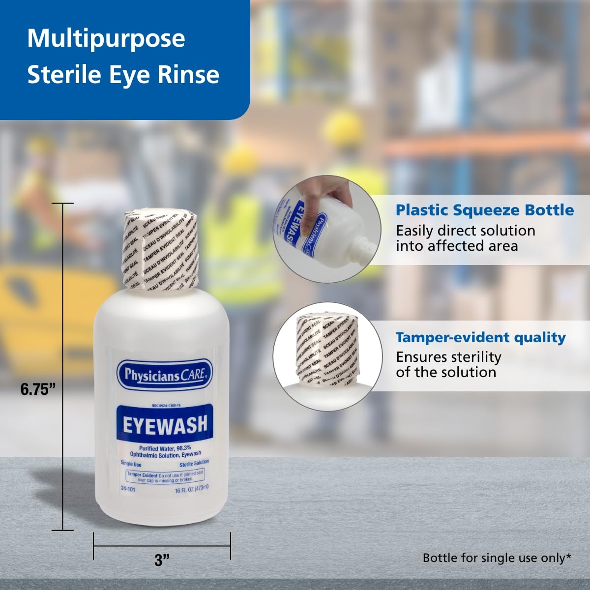 image:imagePhysiciansCare Eye Wash Solution Sterile Isotonic Buffered Solution for Flushing amp Irrigating Eyes 16oz Bottle1 Count Pack of 12