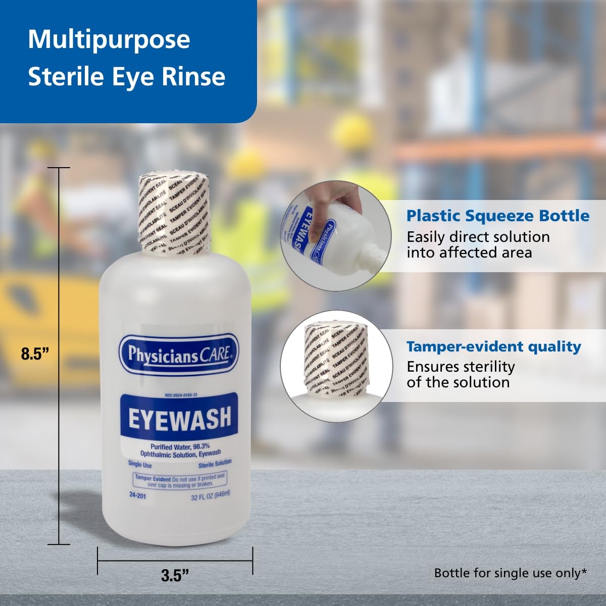 image:imagePhysiciansCare Eye Wash Solution Sterile Isotonic Buffered Solution for Flushing amp Irrigating Eyes 32oz BottleEyewash Refill