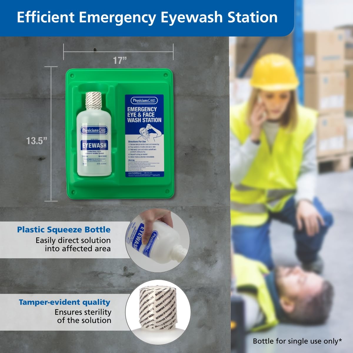 image:imagePhysiciansCare Eye Wash Solution Sterile Isotonic Buffered Solution for Flushing amp Irrigating Eyes 32oz BottleEyewash Station