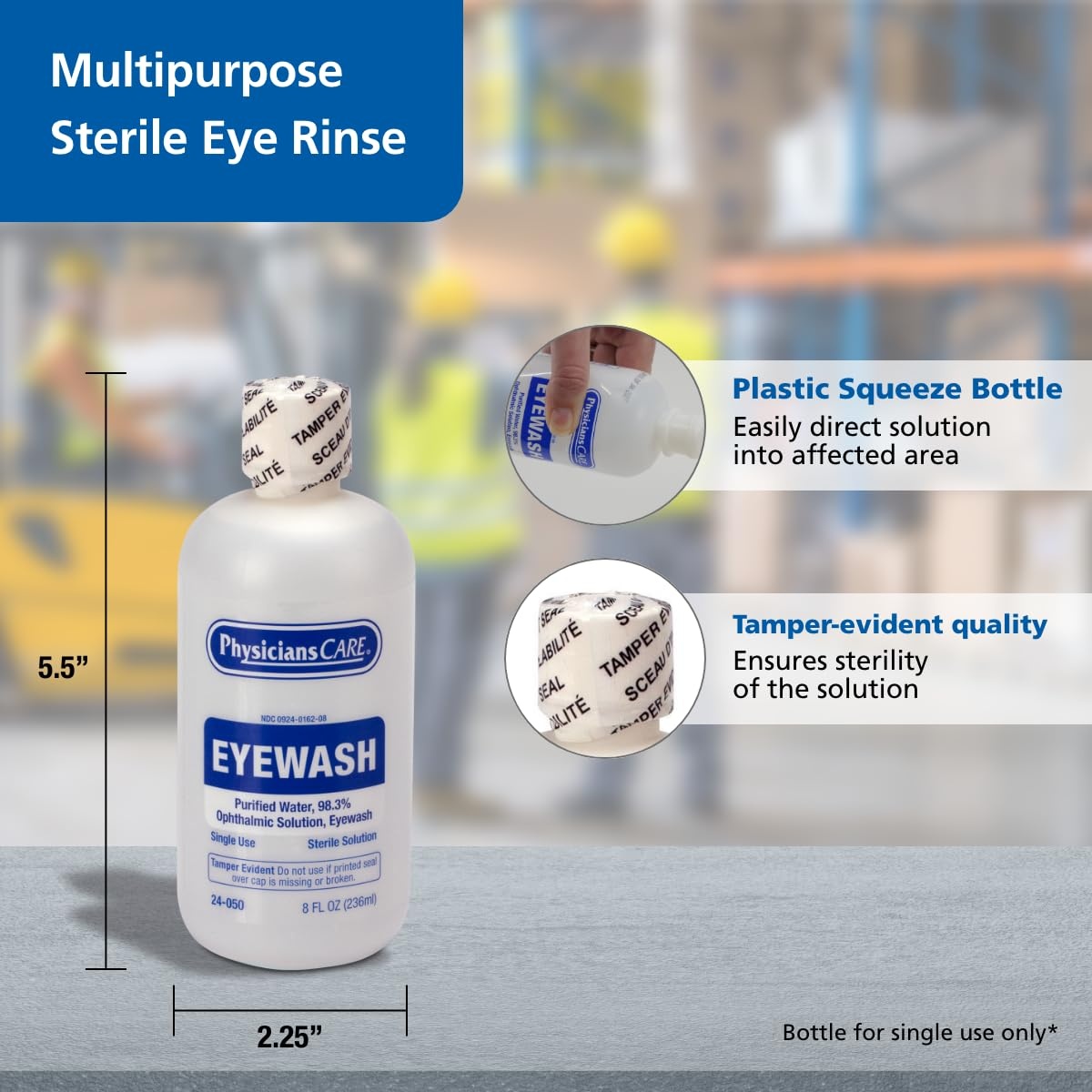 image:imagePhysiciansCare Eye Wash Solution Sterile Isotonic Buffered Solution for Flushing amp Irrigating Eyes 8oz Bottle