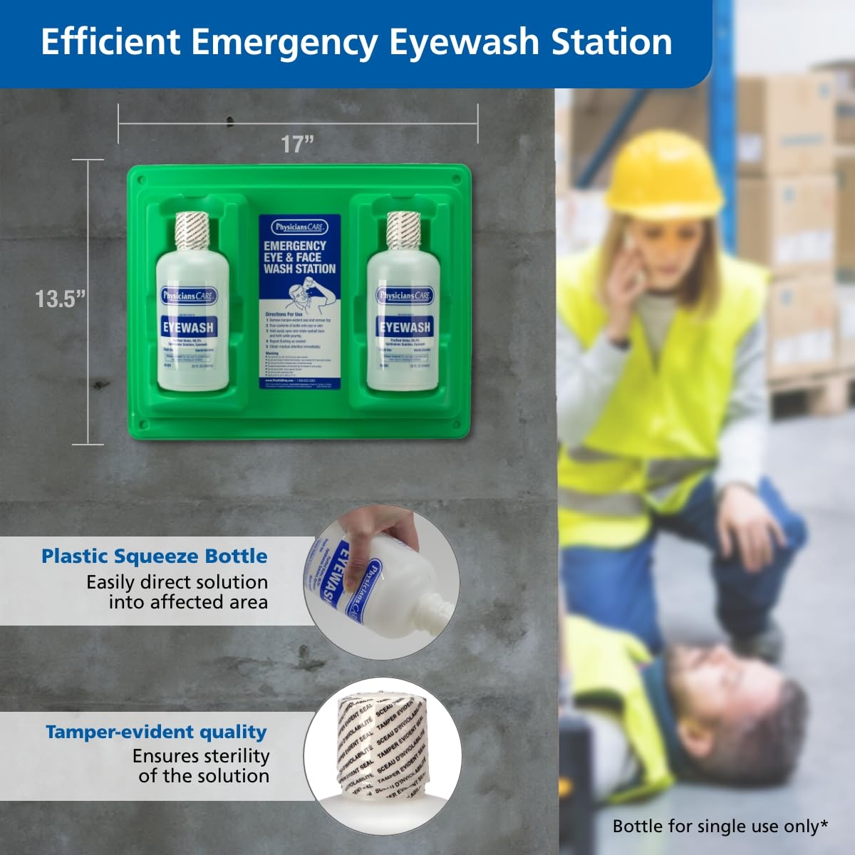 image:imagePhysiciansCare WallMountable Eyewash Station with 2 Bottles of Eye Wash Solution 32 oz Each