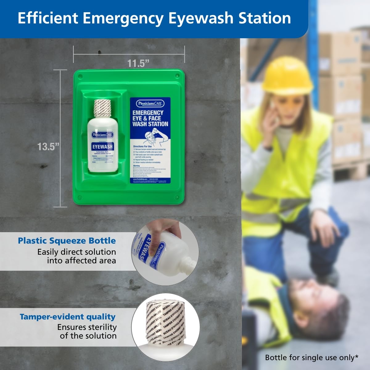 image:imagePhysiciansCare WallMountable Eyewash Station with Single Bottle of Eye Wash Solution 16 oz1 Count Pack of 1
