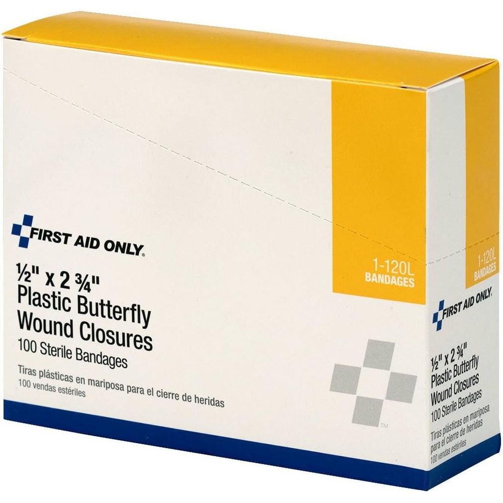 image:imageFirst Aid Only 1120L Butterfly Adhesive Wound Closure First Aid Kit Refill Supplies for Business Worksite and Home Large 2 34 x 12 Inch Box of 100