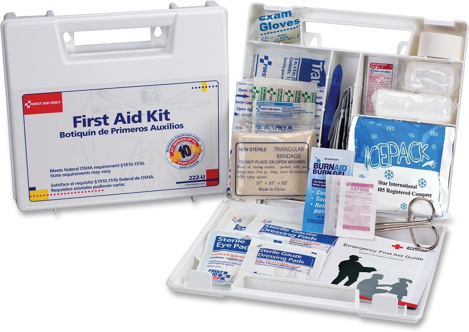 image:imageFirst Aid Kit for 10 People 62 Pieces OSHA Compliant Plastic Case