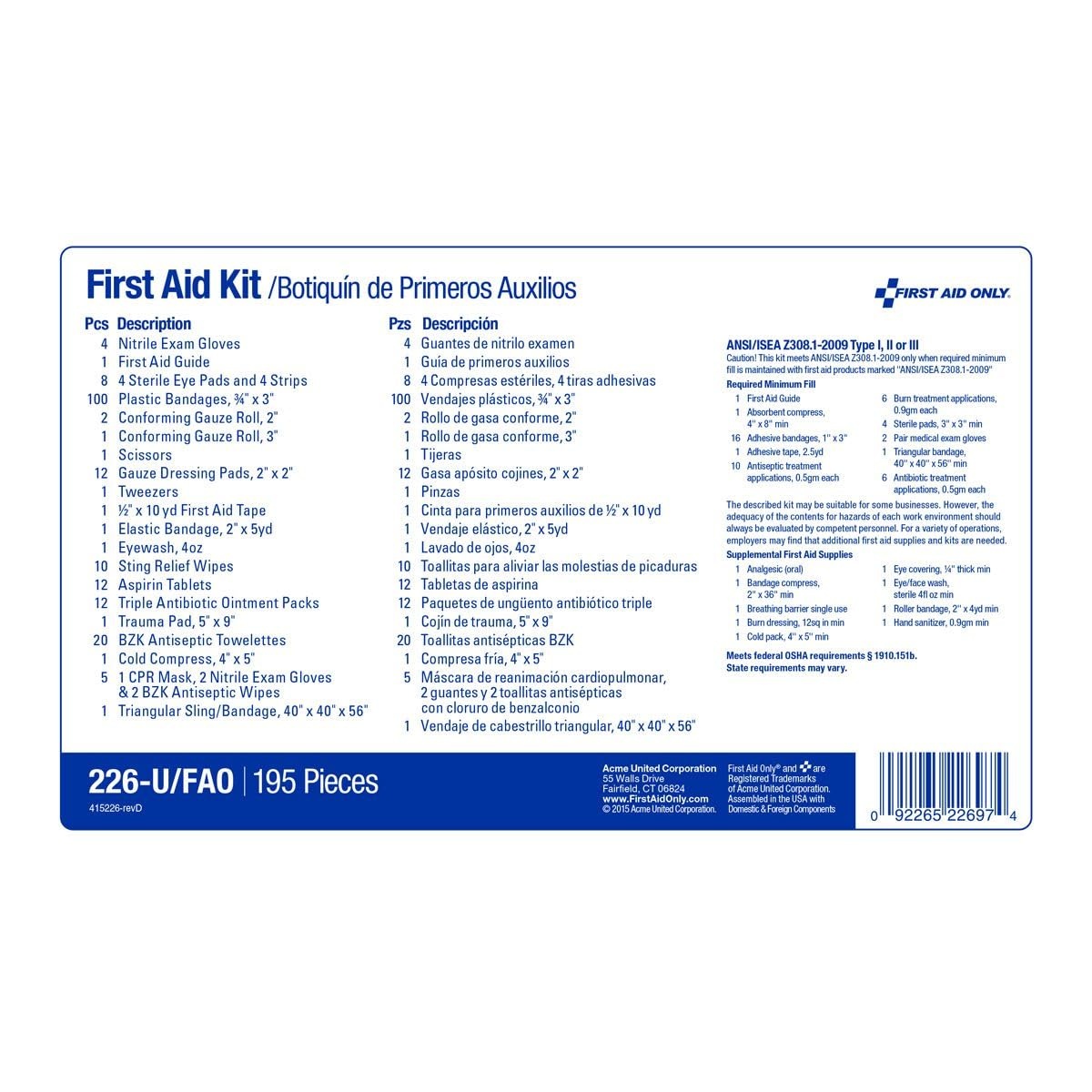 image:imageFirst Aid Only 226U OSHA Compliant First Aid Kit 50Person Emergency First Aid Kit for Business Home Car and Worksites with ColorCoded Unitized Boxes of First Aid Supplies 191 Pieces