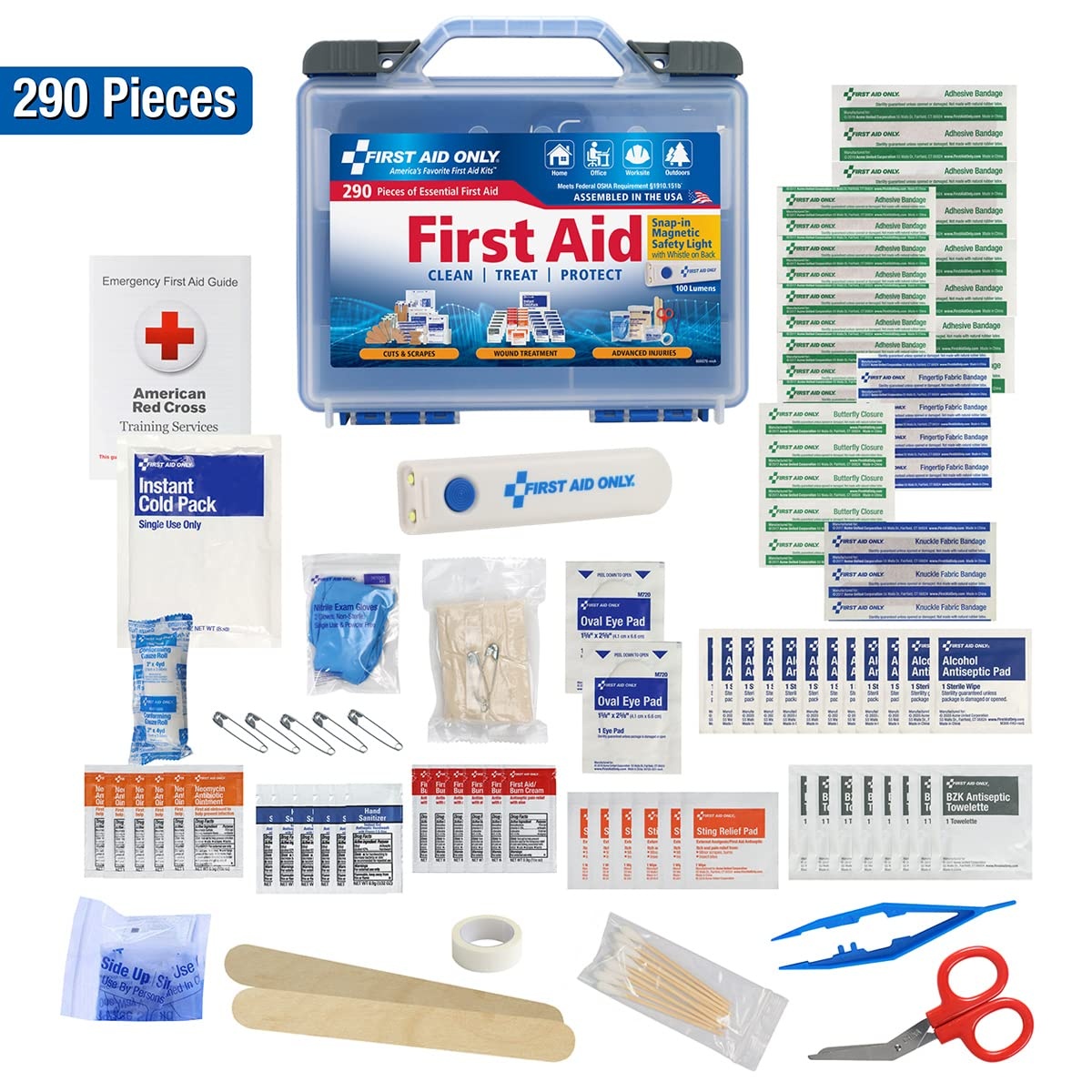 image:imageFirst Aid Only 290 Piece AllPurpose First Aid Kit with Magnetic Safety Light