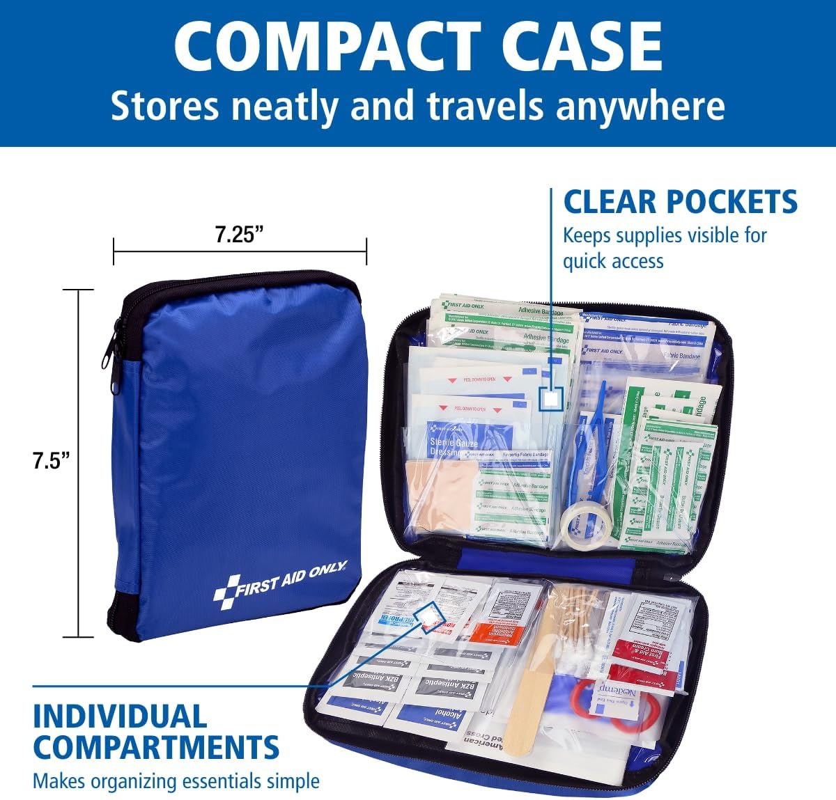 image:imageFirst Aid Only 298 Piece AllPurpose Emergency First Aid Kit for Home Office Car Apartment Dorm and Camping TravelFriendly Compact Pouch Fits in Backpacks Suitcases Cabinets and Drawers298 Pieces