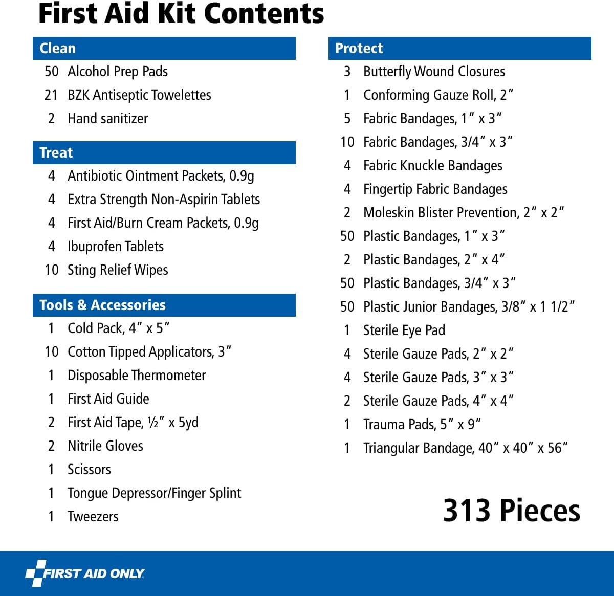 image:imageFirst Aid Only 298 Piece AllPurpose Emergency First Aid Kit for Home Office Car Apartment Dorm and Camping TravelFriendly Compact Pouch Fits in Backpacks Suitcases Cabinets and Drawers313 Piece