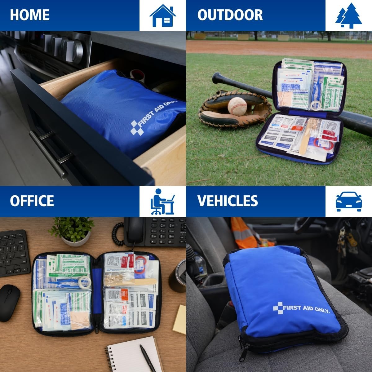 image:imageFirst Aid Only 298 Piece AllPurpose Emergency First Aid Kit for Home Office Car Apartment Dorm and Camping TravelFriendly Compact Pouch Fits in Backpacks Suitcases Cabinets and Drawers298 Pieces