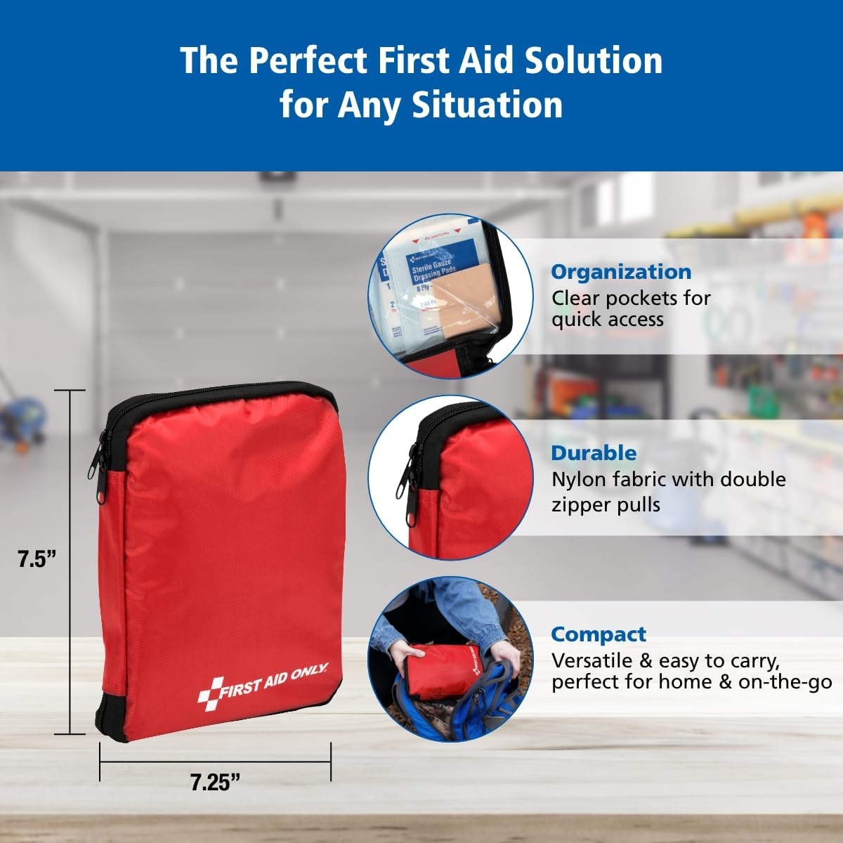 image:imageFirst Aid Only 298 Piece AllPurpose Emergency First Aid Kit for Home Office Car Apartment Dorm and Camping TravelFriendly Compact Pouch Fits in Backpacks Suitcases Cabinets and Drawers313 Piece