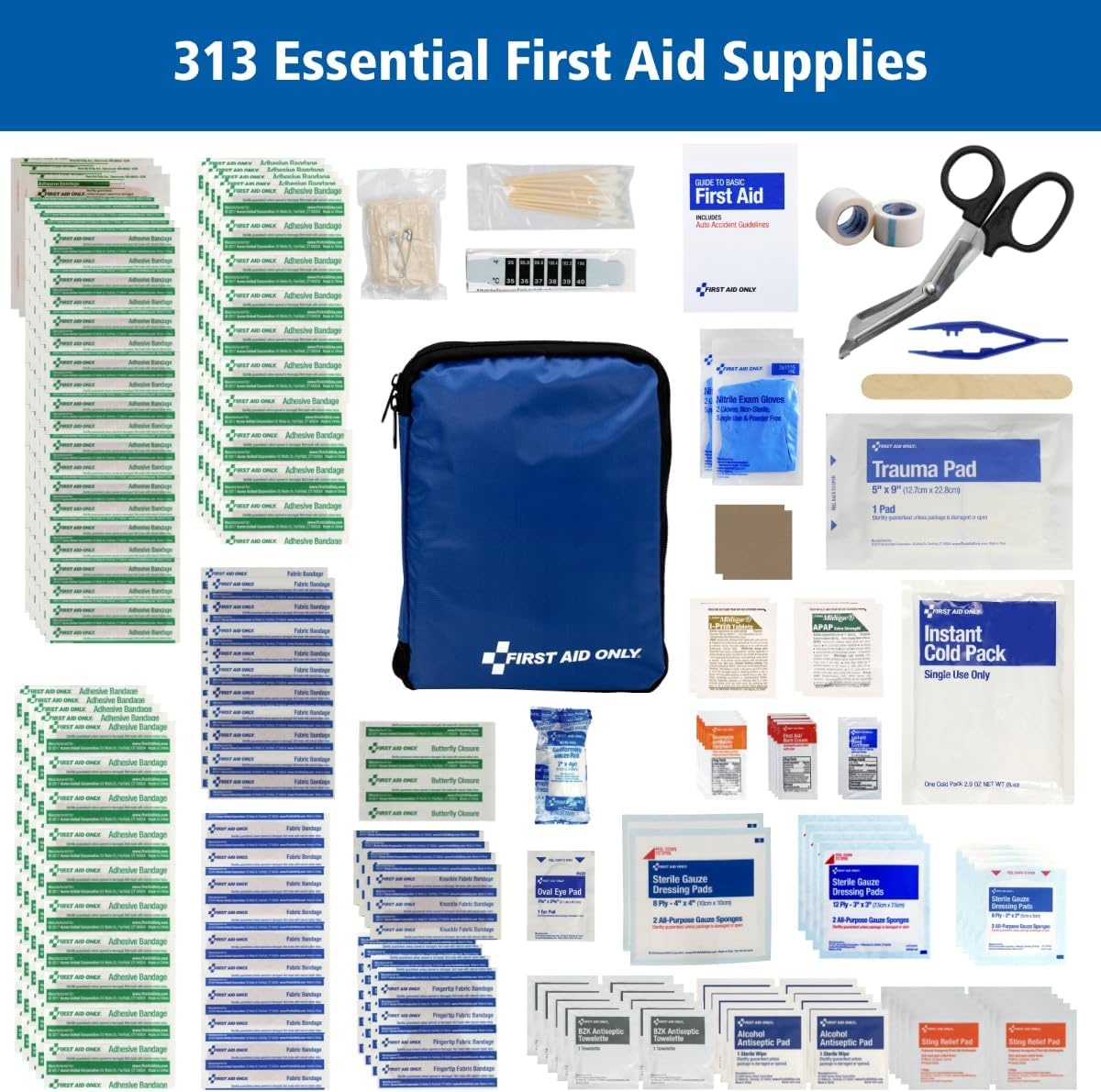 image:imageFirst Aid Only 298 Piece AllPurpose Emergency First Aid Kit for Home Office Car Apartment Dorm and Camping TravelFriendly Compact Pouch Fits in Backpacks Suitcases Cabinets and Drawers313 Piece