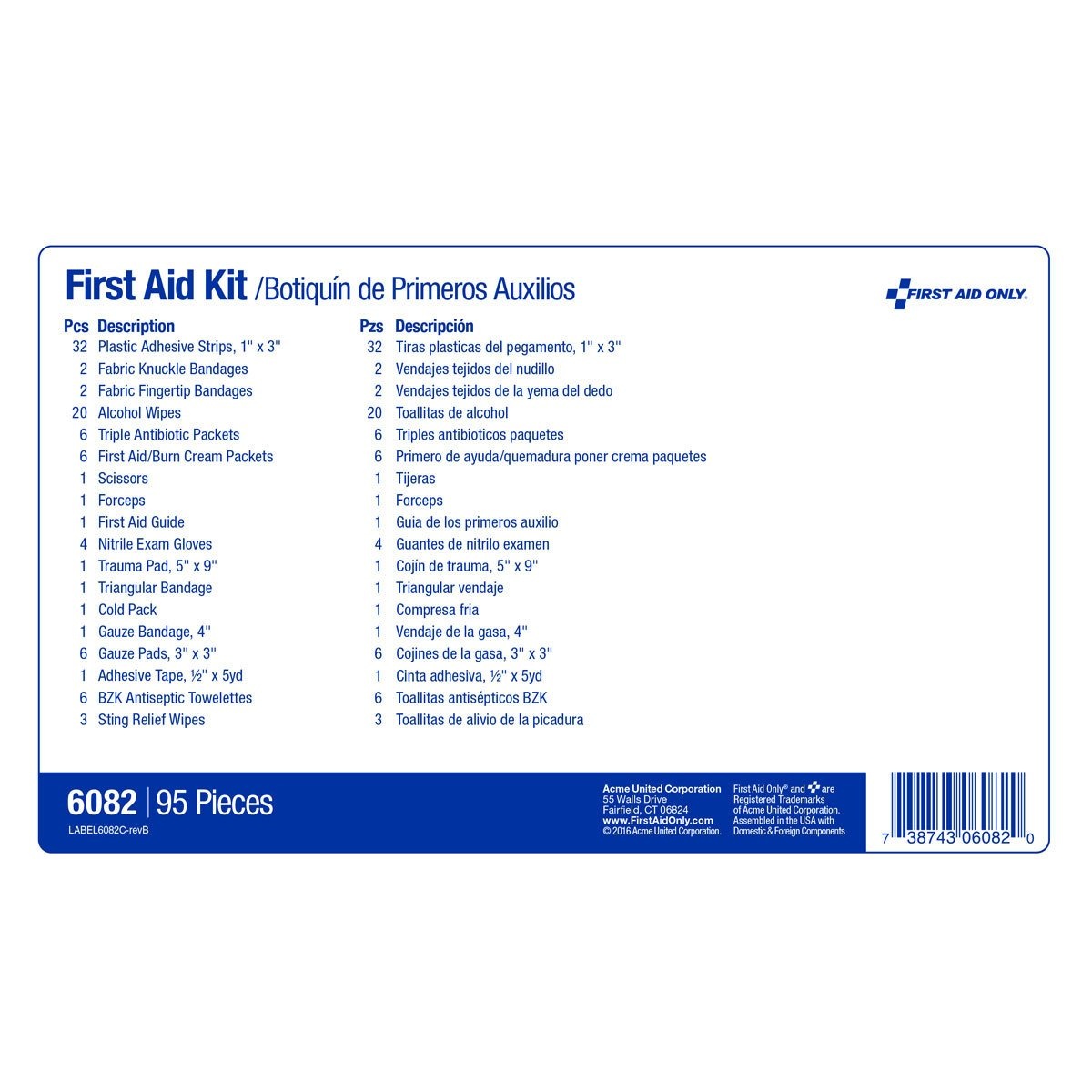 image:imageFirst Aid Only 6082 25Person Emergency First Aid Kit for Office Home and Construction 95 Pieces White
