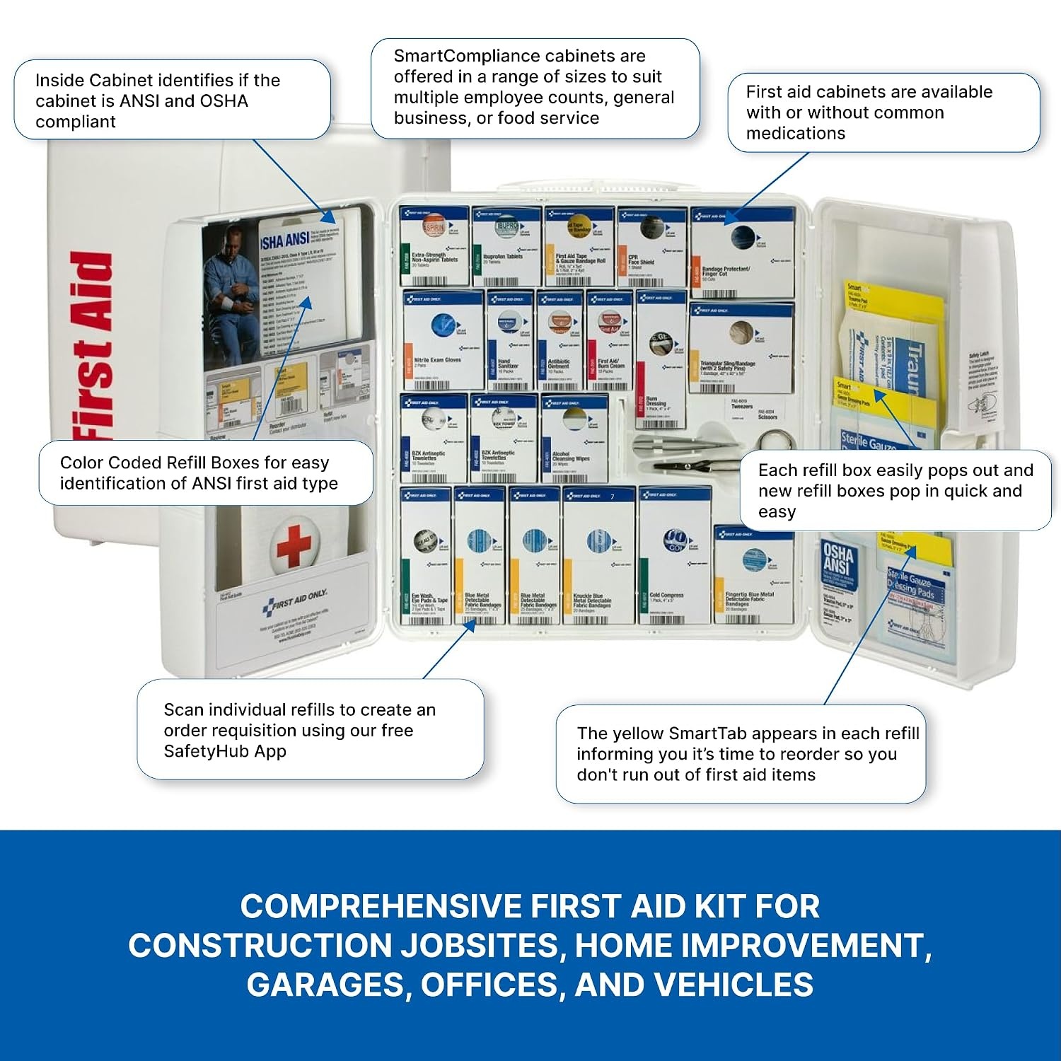 image:imageFirst Aid Only 90659 SmartCompliance 50Person ANSI 2021 A and OSHA Compliant First Aid Kit for Restaurant Kitchen Cafeteria and Other Food Service Venues Plastic Large First Aid Cabinet