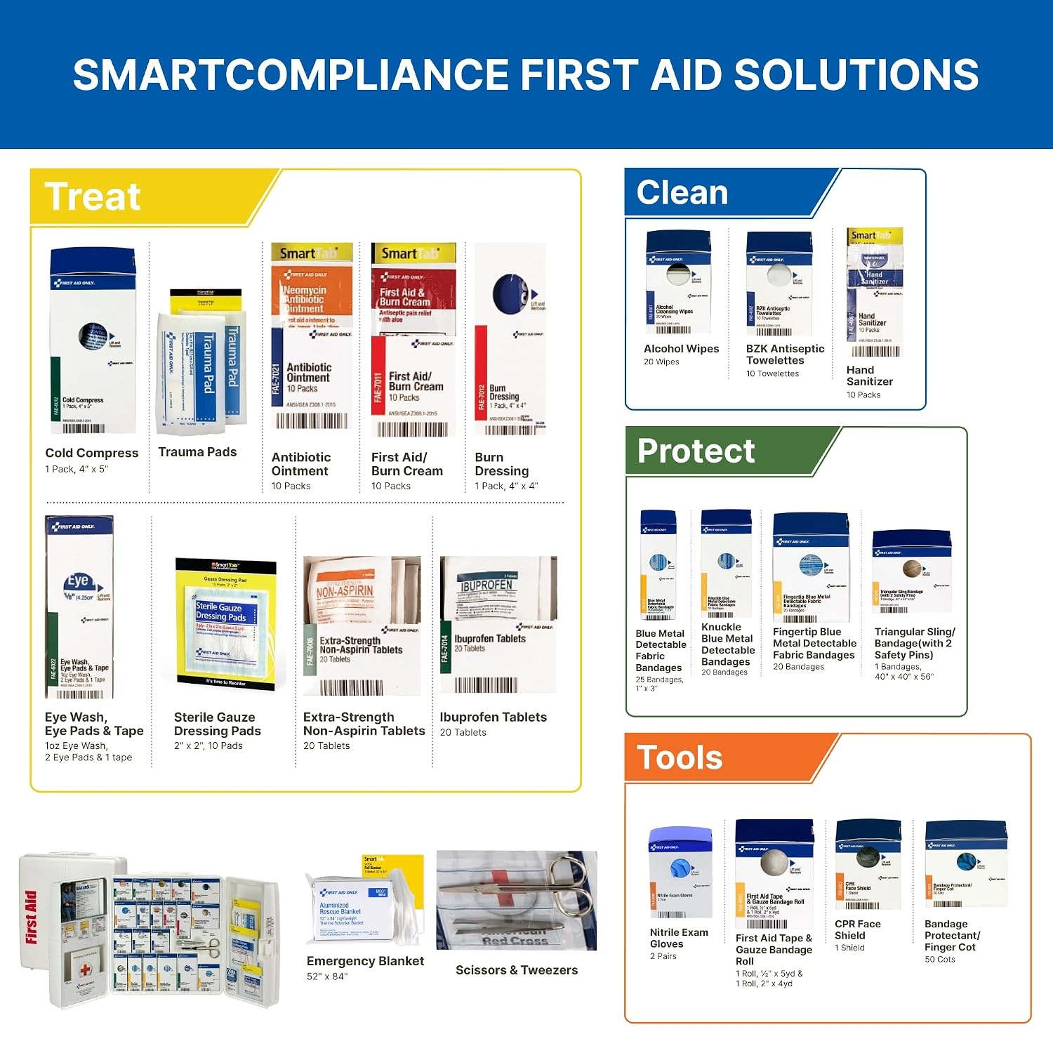 image:imageFirst Aid Only 90659 SmartCompliance 50Person ANSI 2021 A and OSHA Compliant First Aid Kit for Restaurant Kitchen Cafeteria and Other Food Service Venues Plastic Large First Aid Cabinet