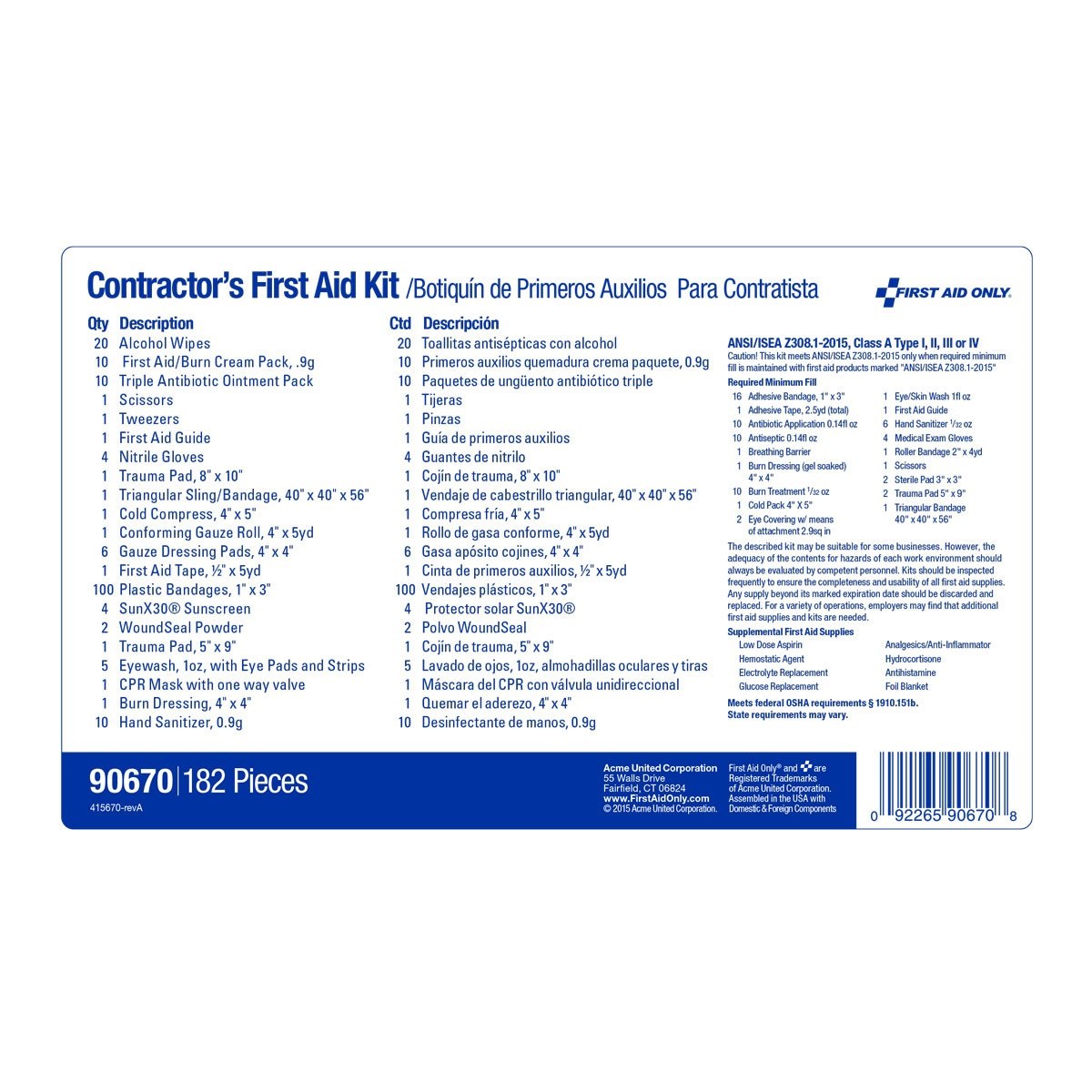 image:imageFirst Aid Only 90670 25Person ANSI A Contractors Emergency First Aid Kit for Home Renovation Job Sites and Construction Vehicles 182 Pieces