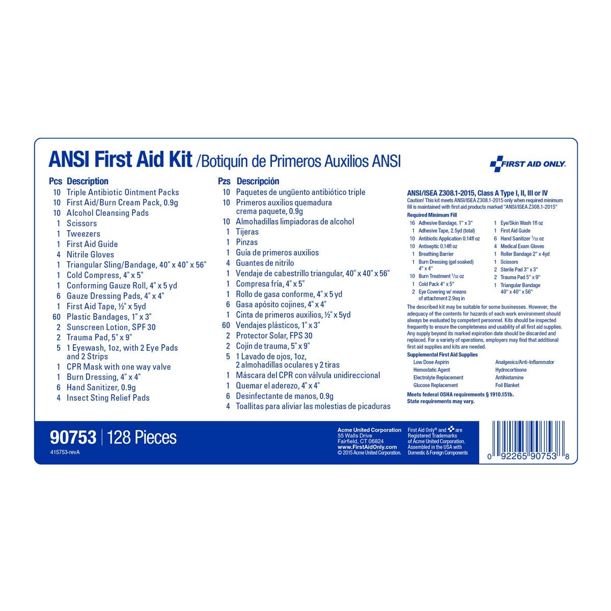 image:imageFirst Aid Only 90753 25Person ANSI 2015 A and OSHA Compliant Contractors First Aid Kit for Home Renovation Job Sites and Construction Vehicles 128 Pieces