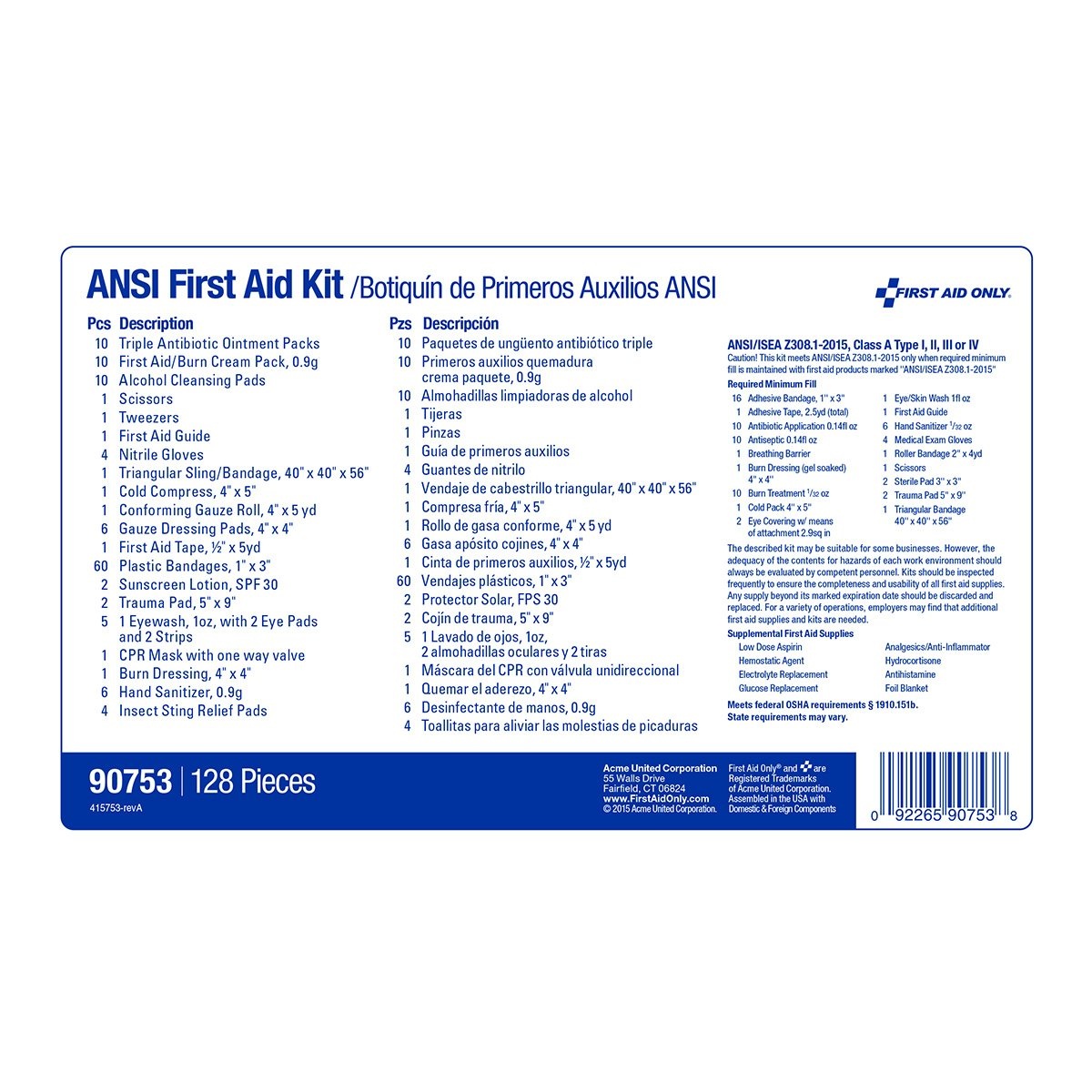 image:imageFirst Aid Only 90753 25Person ANSI 2015 A and OSHA Compliant Contractors First Aid Kit for Home Renovation Job Sites and Construction Vehicles 128 Pieces