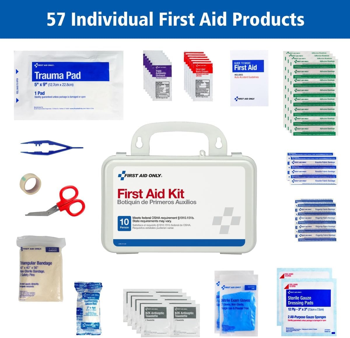 image:imageFirst Aid Only 91249 OnTheGo AllPurpose Emergency First Aid Kit for Car Travel Home and Business 105 PiecesAid Kit