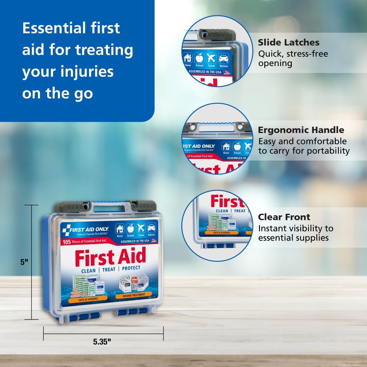 image:imageFirst Aid Only 91249 OnTheGo AllPurpose Emergency First Aid Kit for Car Travel Home and Business 105 PiecesFirst Aid Kit