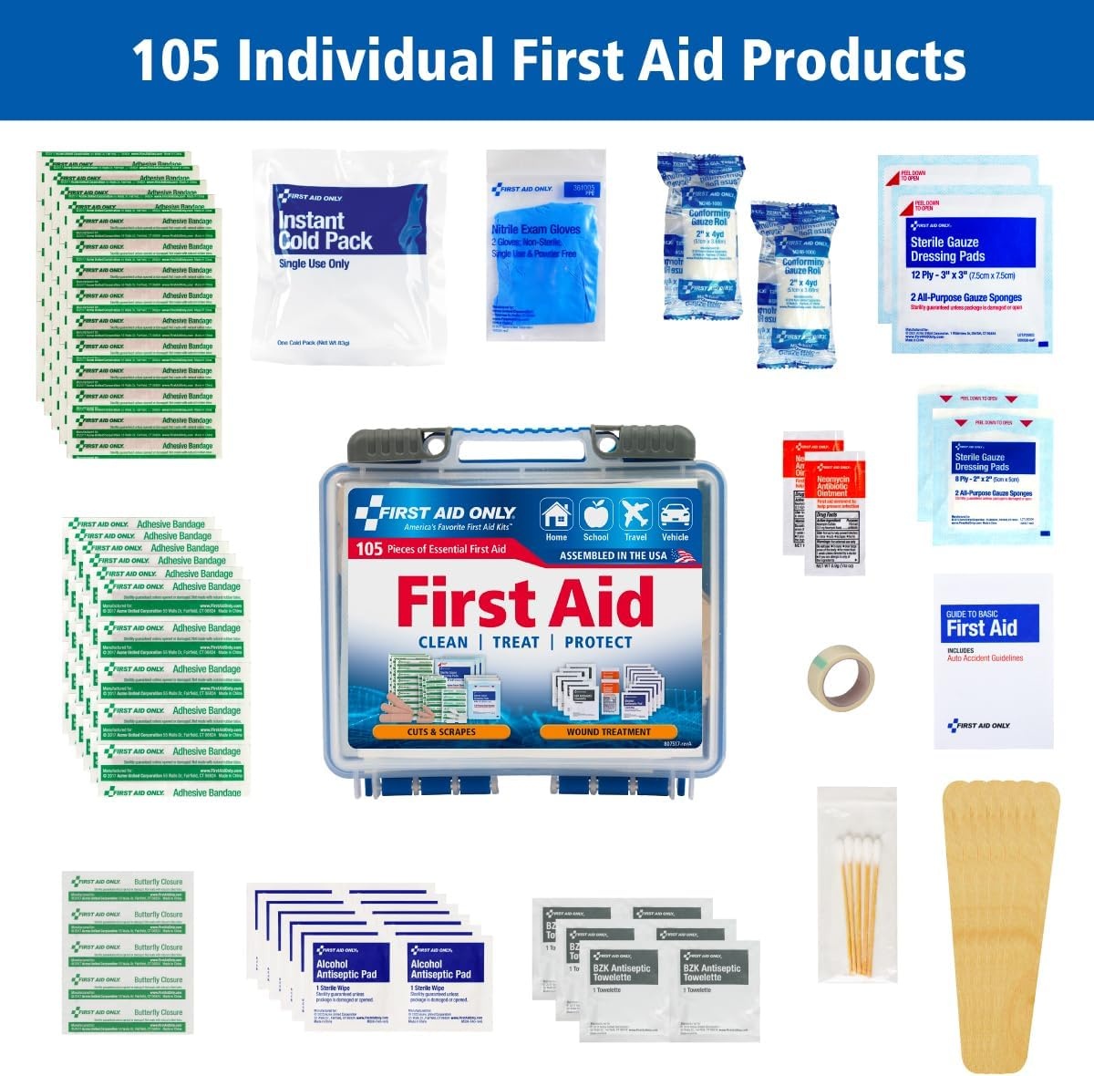 image:imageFirst Aid Only 91249 OnTheGo AllPurpose Emergency First Aid Kit for Car Travel Home and Business 105 PiecesFirst Aid Kit