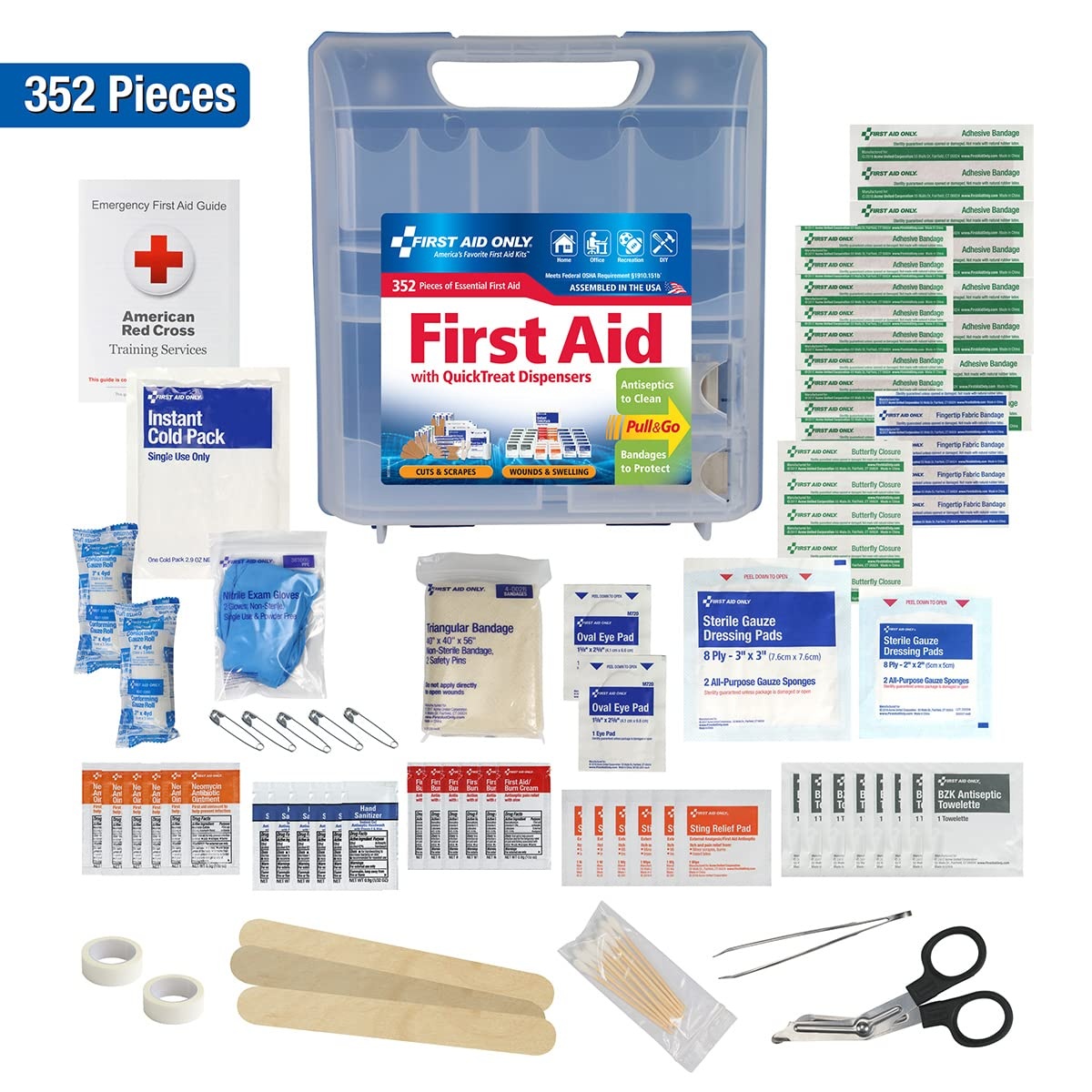 image:imageFirst Aid Only 91268 QuickTreat Dispenser Emergency First Aid Kit for Home Work and Travel 352 Pieces