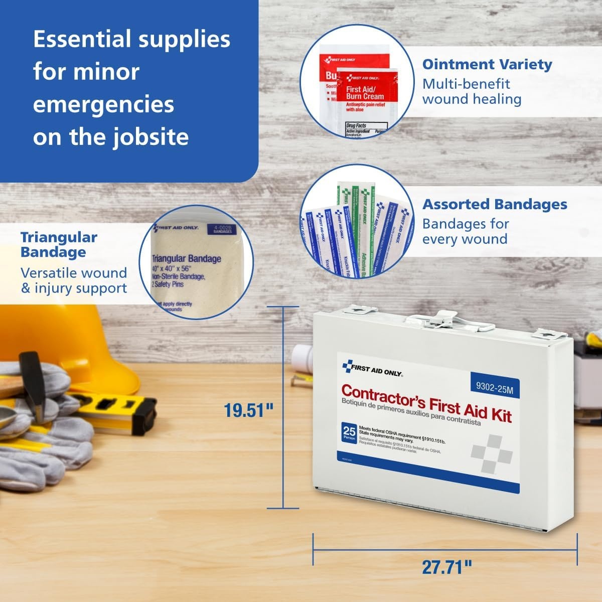image:imageFirst Aid Only 930225M 25Person Contractors First Aid Kit for Home Renovation Job Sites and Construction Vehicles 178 Pieces WhiteKit Pack of 12