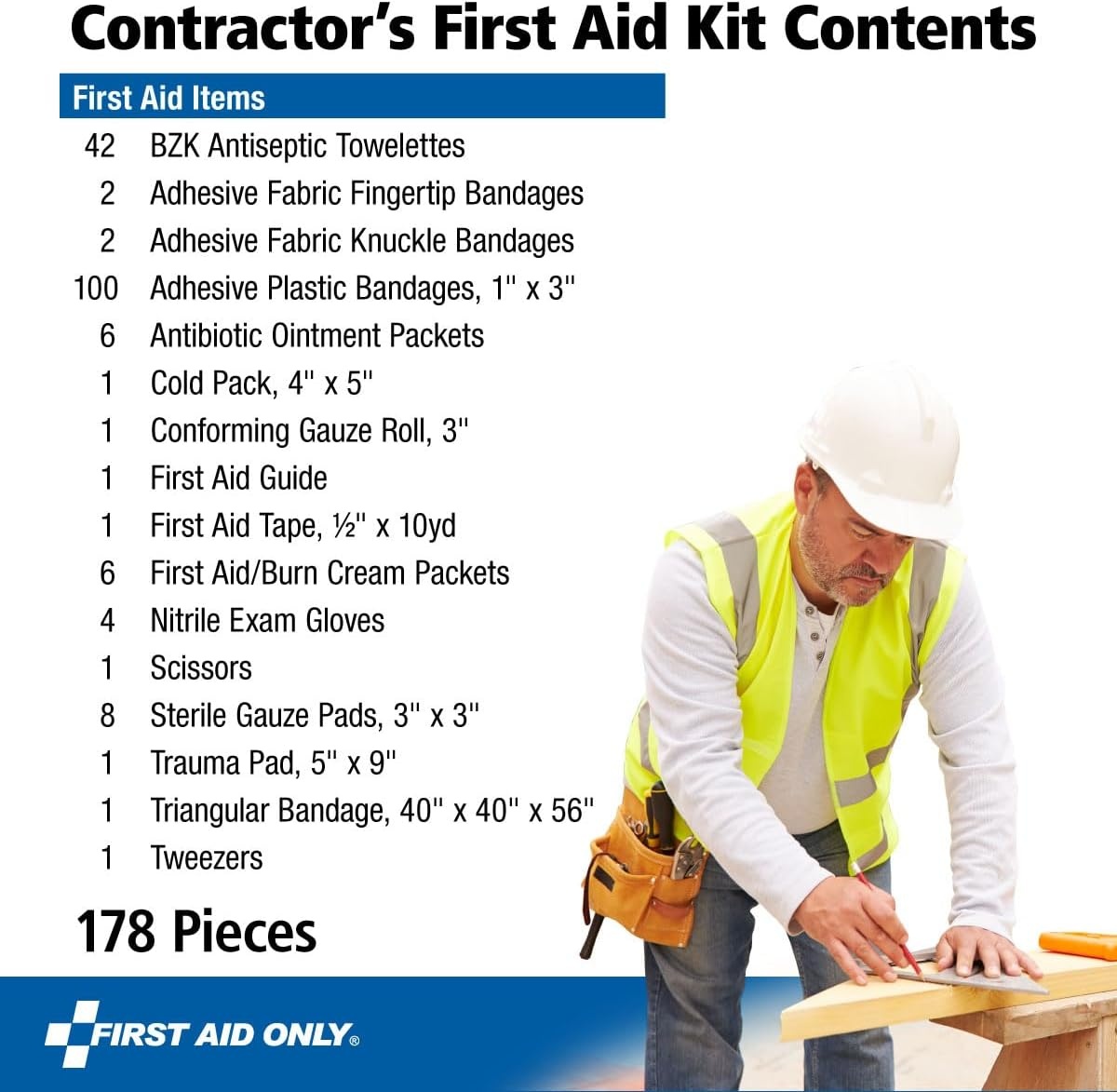 image:imageFirst Aid Only 930225M 25Person Contractors First Aid Kit for Home Renovation Job Sites and Construction Vehicles 178 Pieces WhiteKit Pack of 12