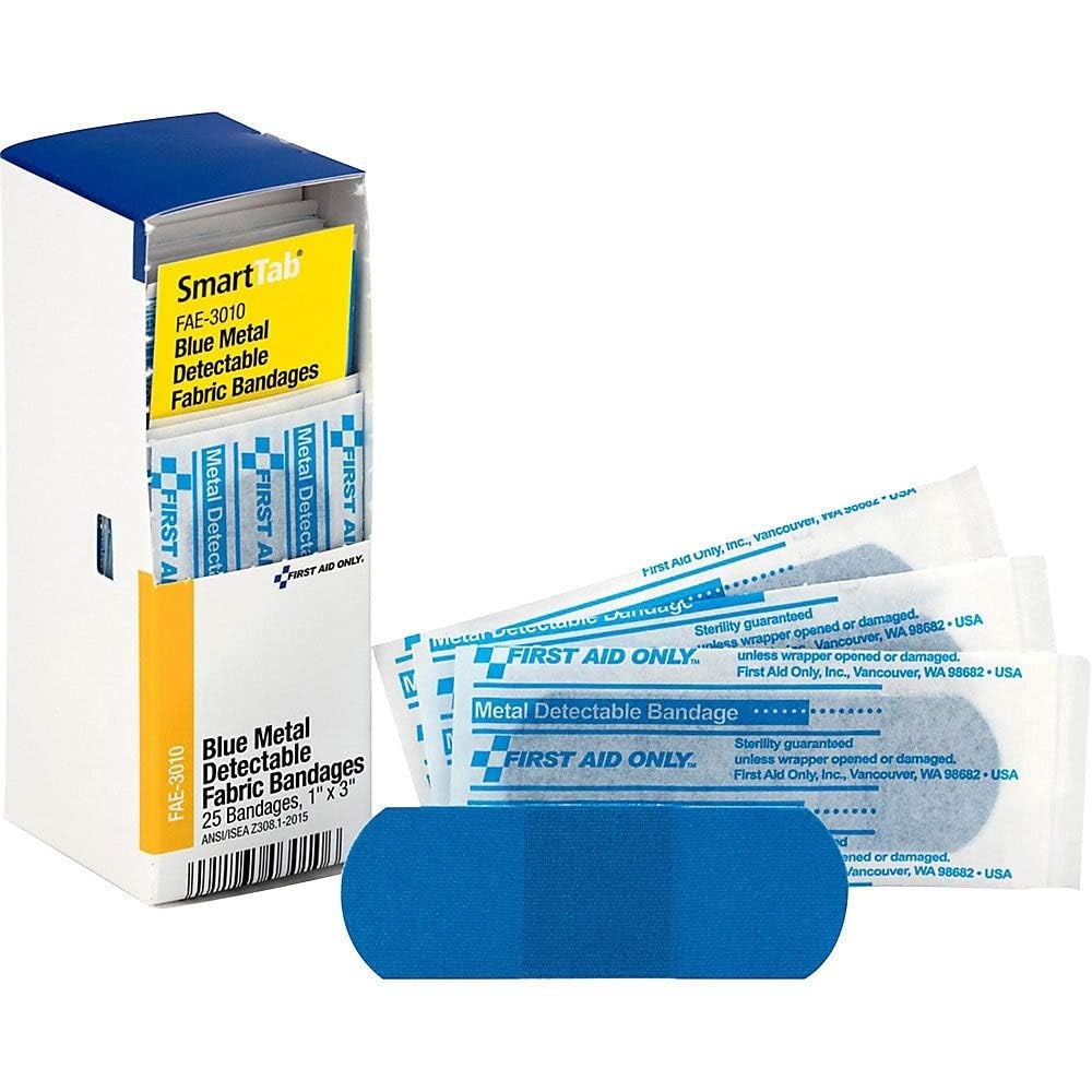 image:imageFirst Aid Only FAE3010 SmartCompliance Refill Blue Metal Detectable Bandages 1 x 3 Inch 25 Count