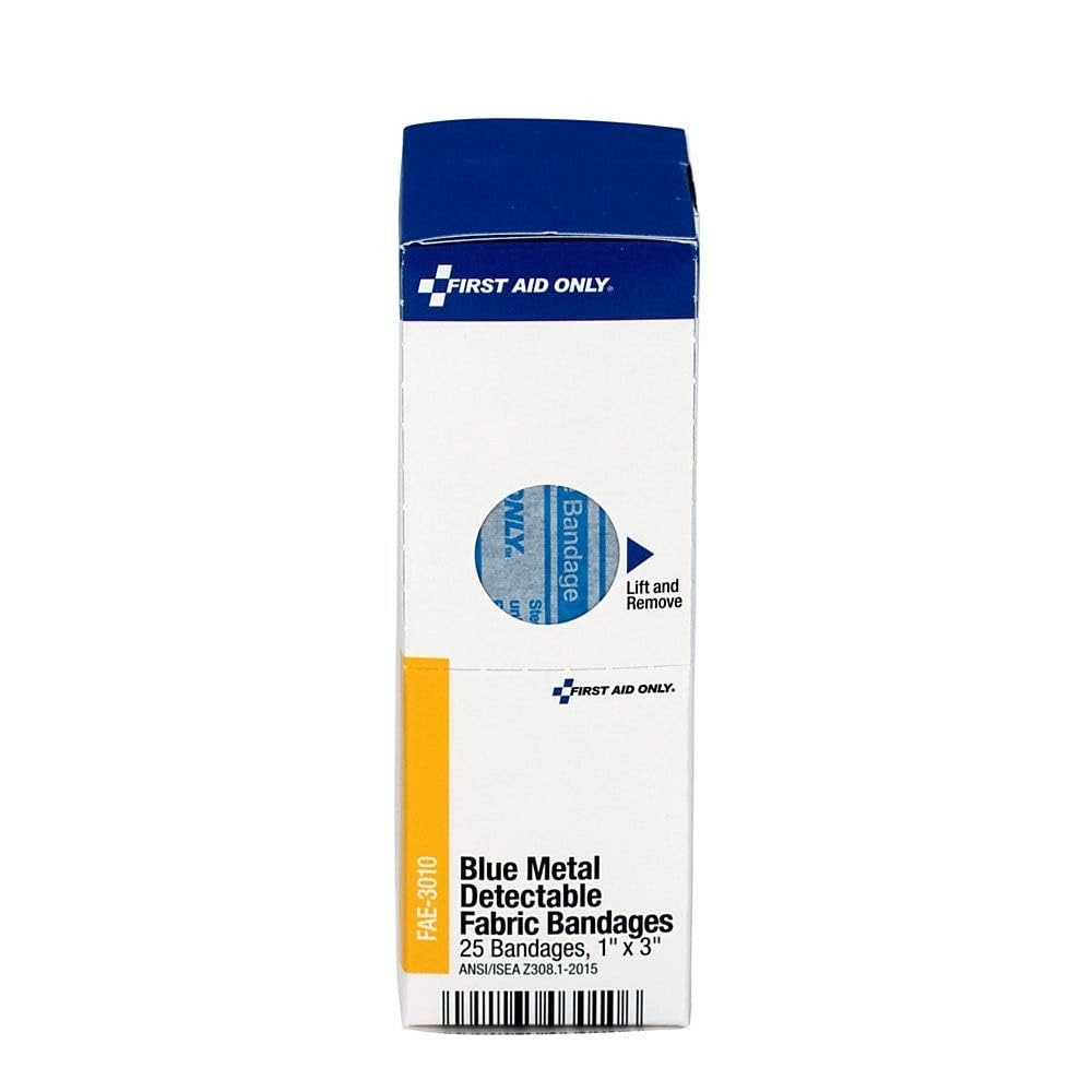 image:imageFirst Aid Only FAE3010 SmartCompliance Refill Blue Metal Detectable Bandages 1 x 3 Inch 25 Count