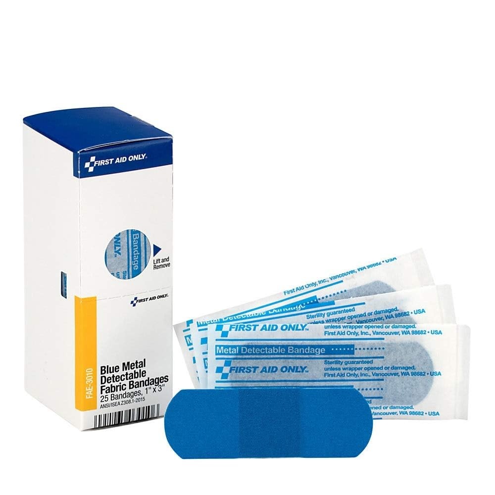 image:imageFirst Aid Only FAE3010 SmartCompliance Refill Blue Metal Detectable Bandages 1 x 3 Inch 25 Count