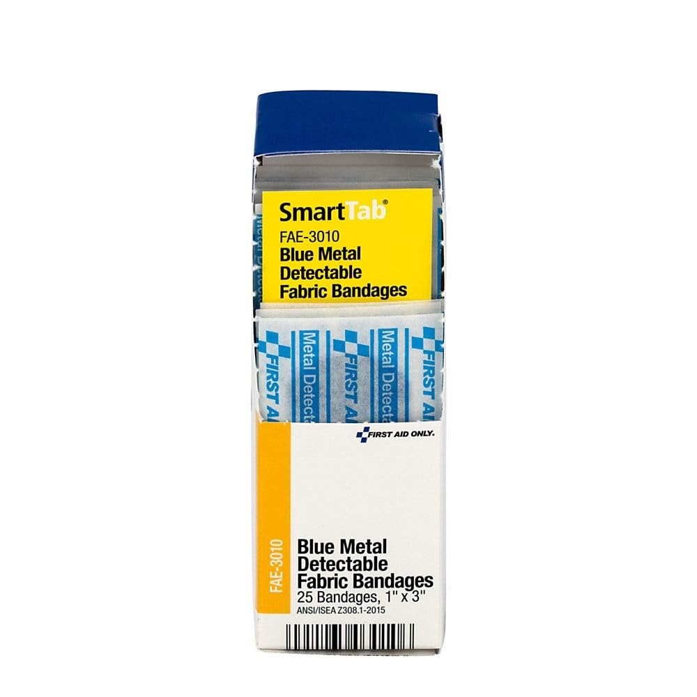 image:imageFirst Aid Only FAE3010 SmartCompliance Refill Blue Metal Detectable Bandages 1 x 3 Inch 25 Count